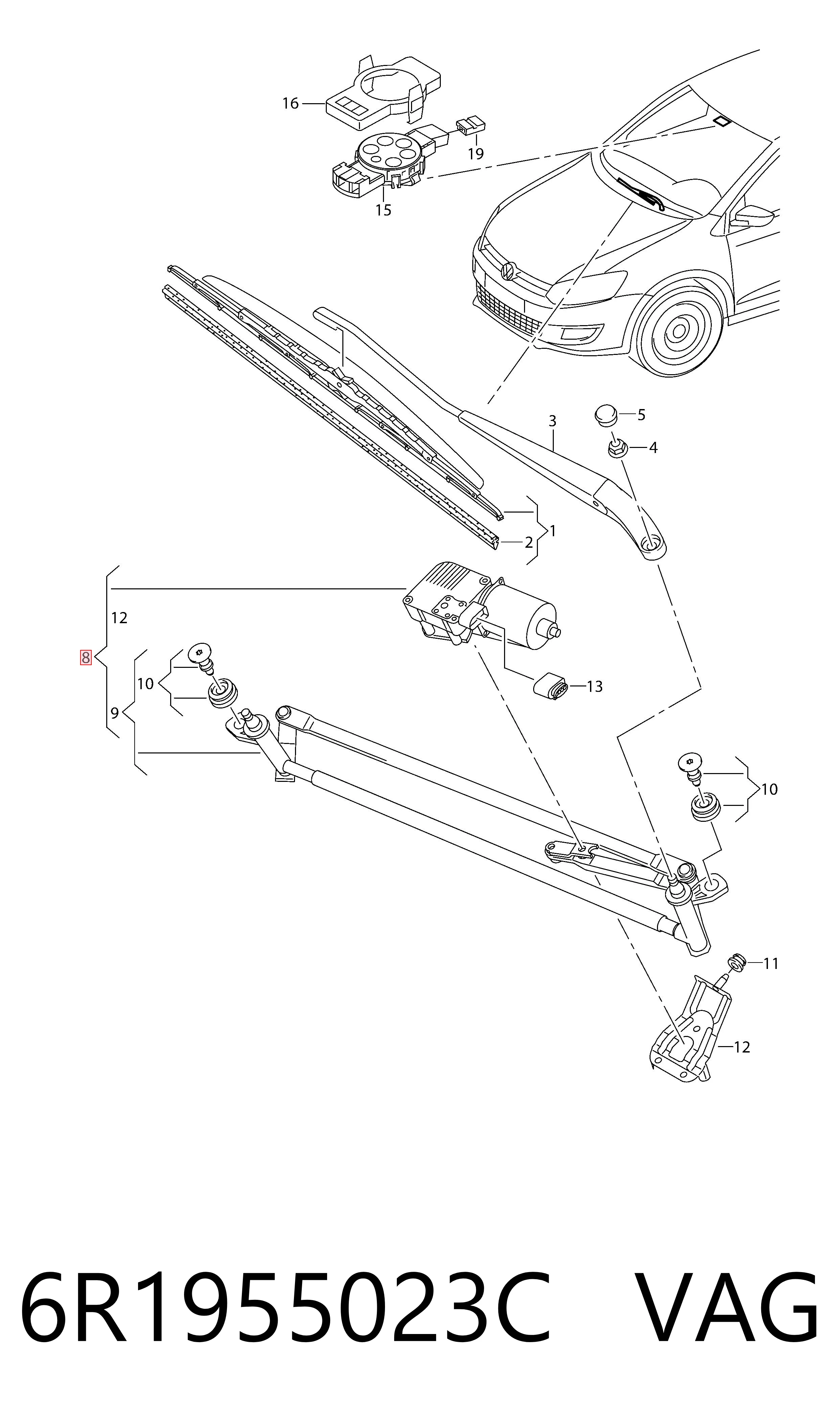 6R1955023C VAG Трапеция стеклоочистителя