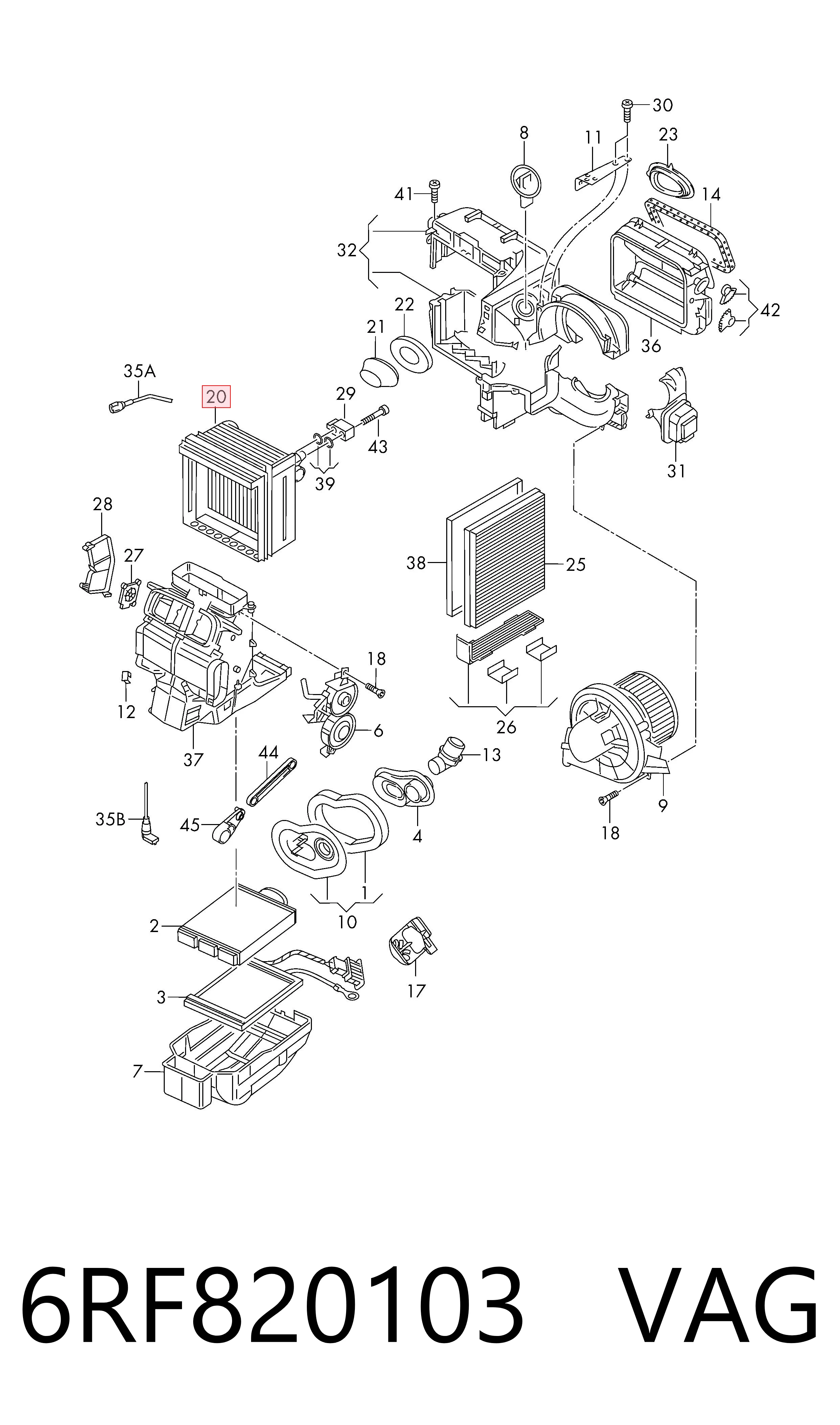 6RF820103 VAG Радиатор отопителя салона