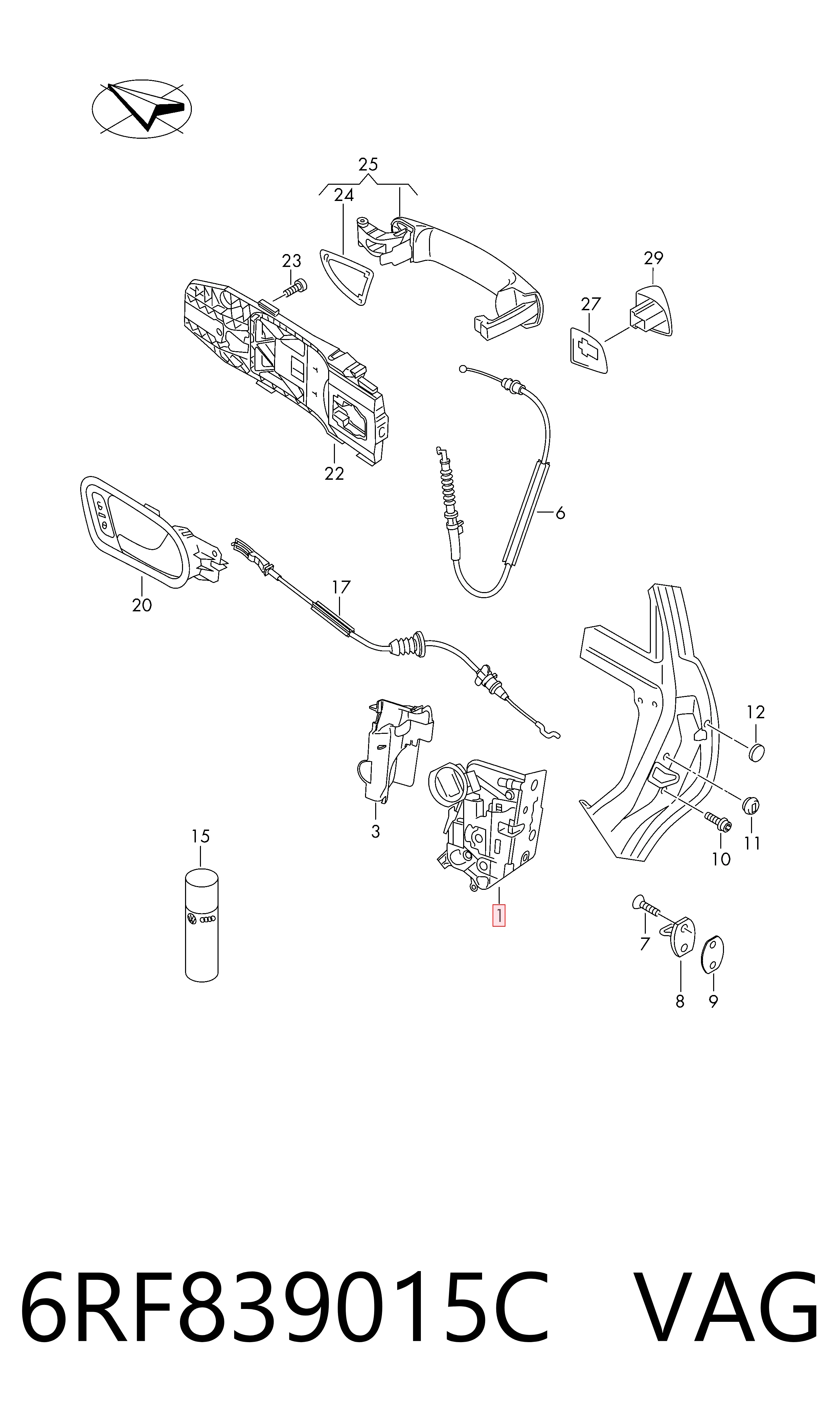 6RF839015C VAG Замок двери задней левой