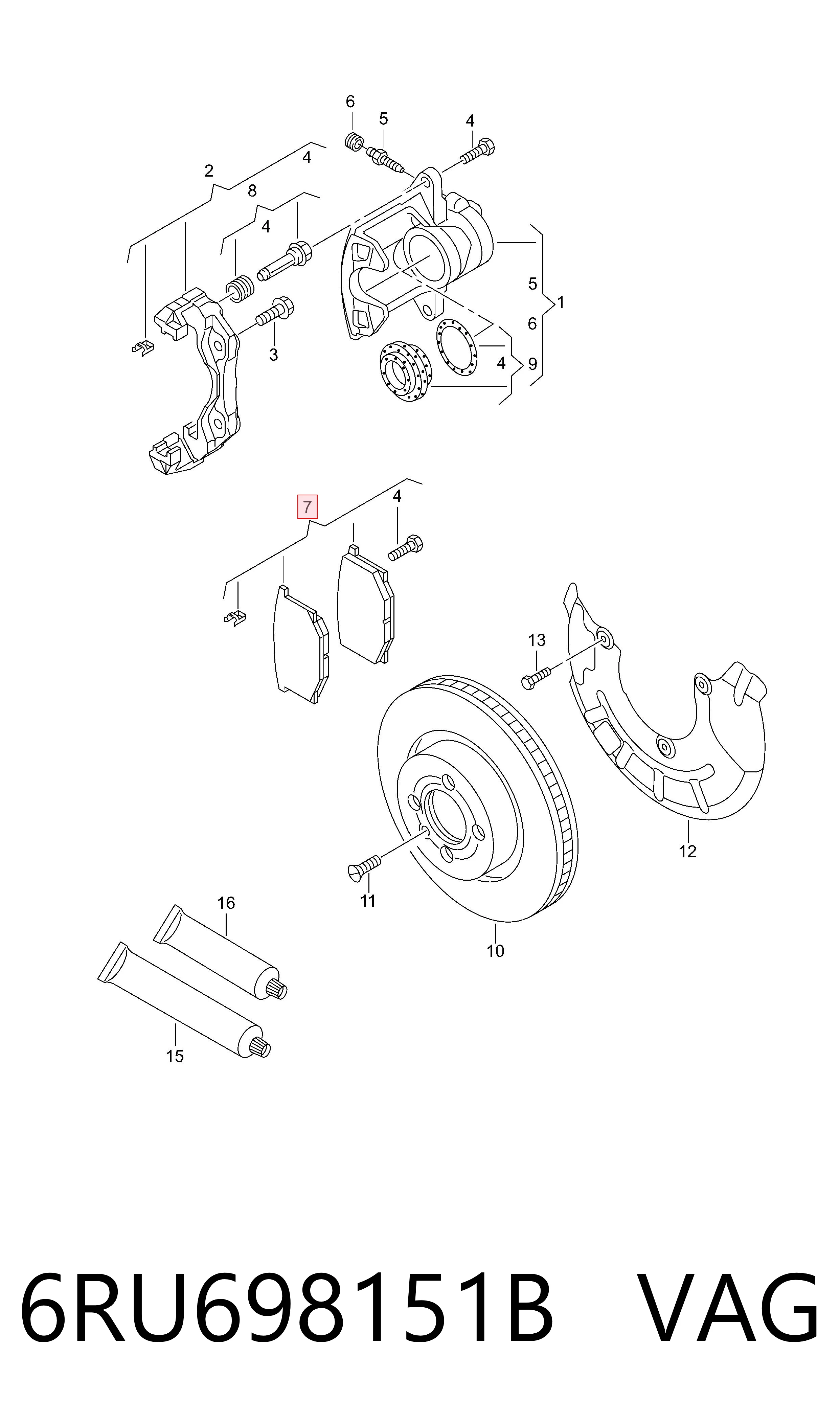 6RU698151B VAG Колодки передние