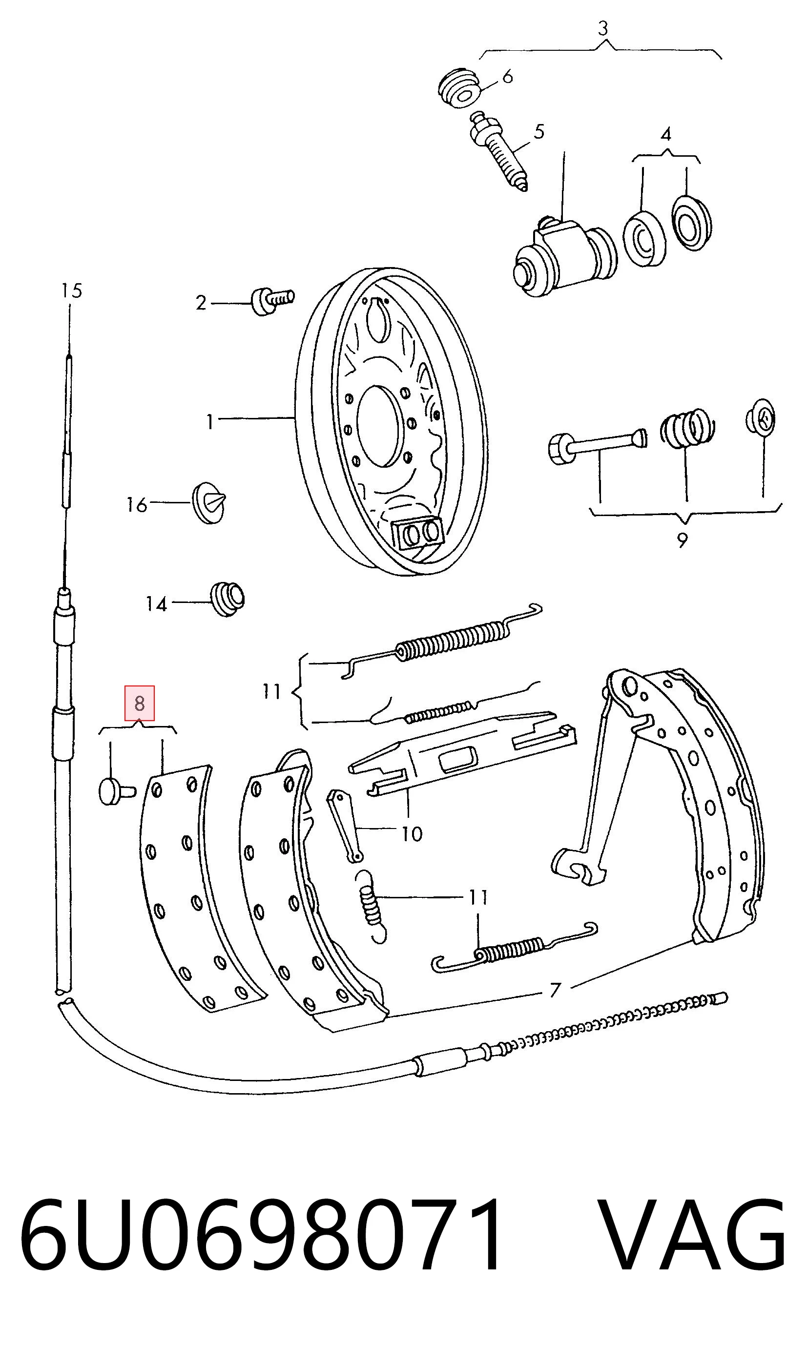 Колодки тормозные задние барабанные VAG 6U0698071