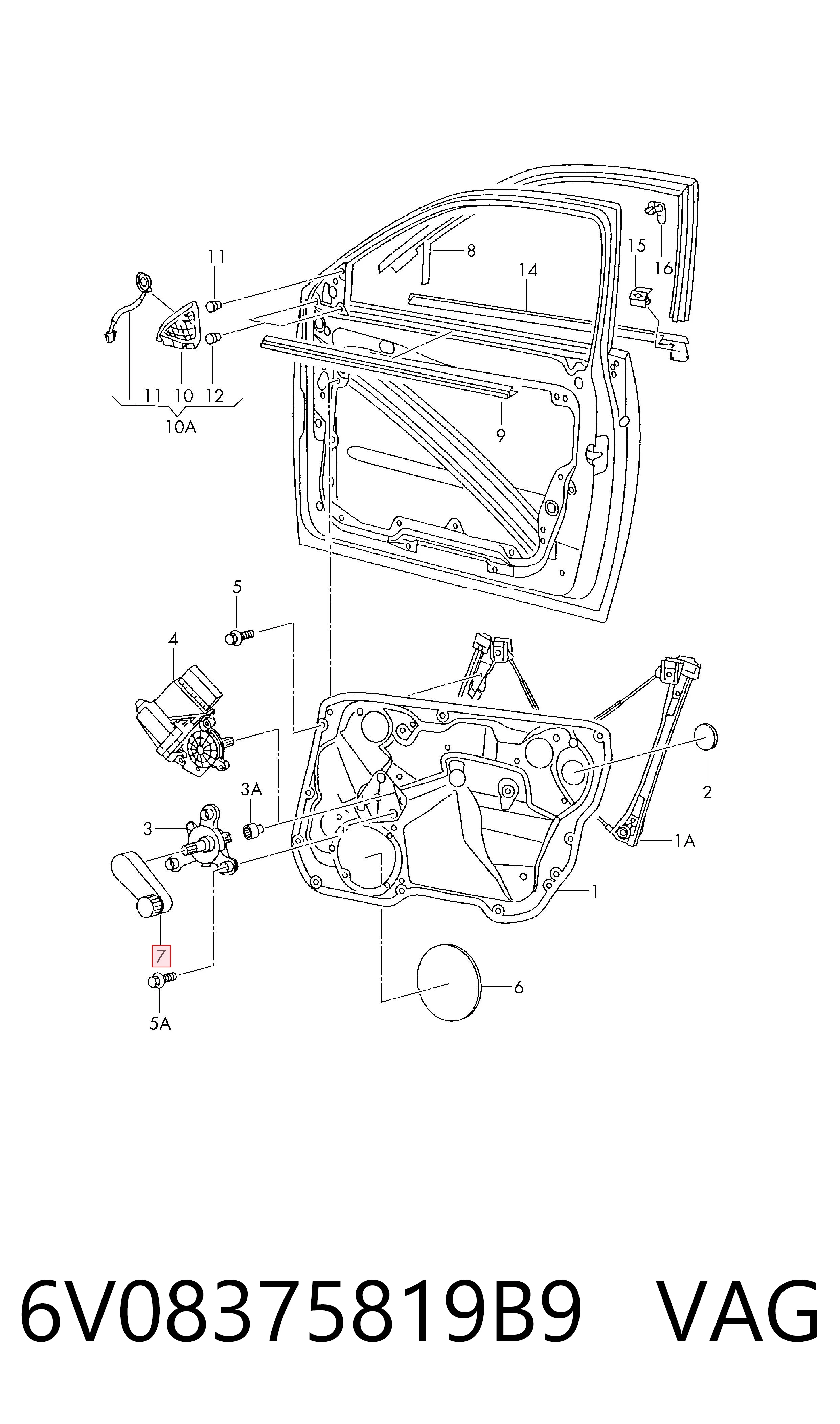 6V08375819B9 VAG Ручка подъема стекла двери задней
