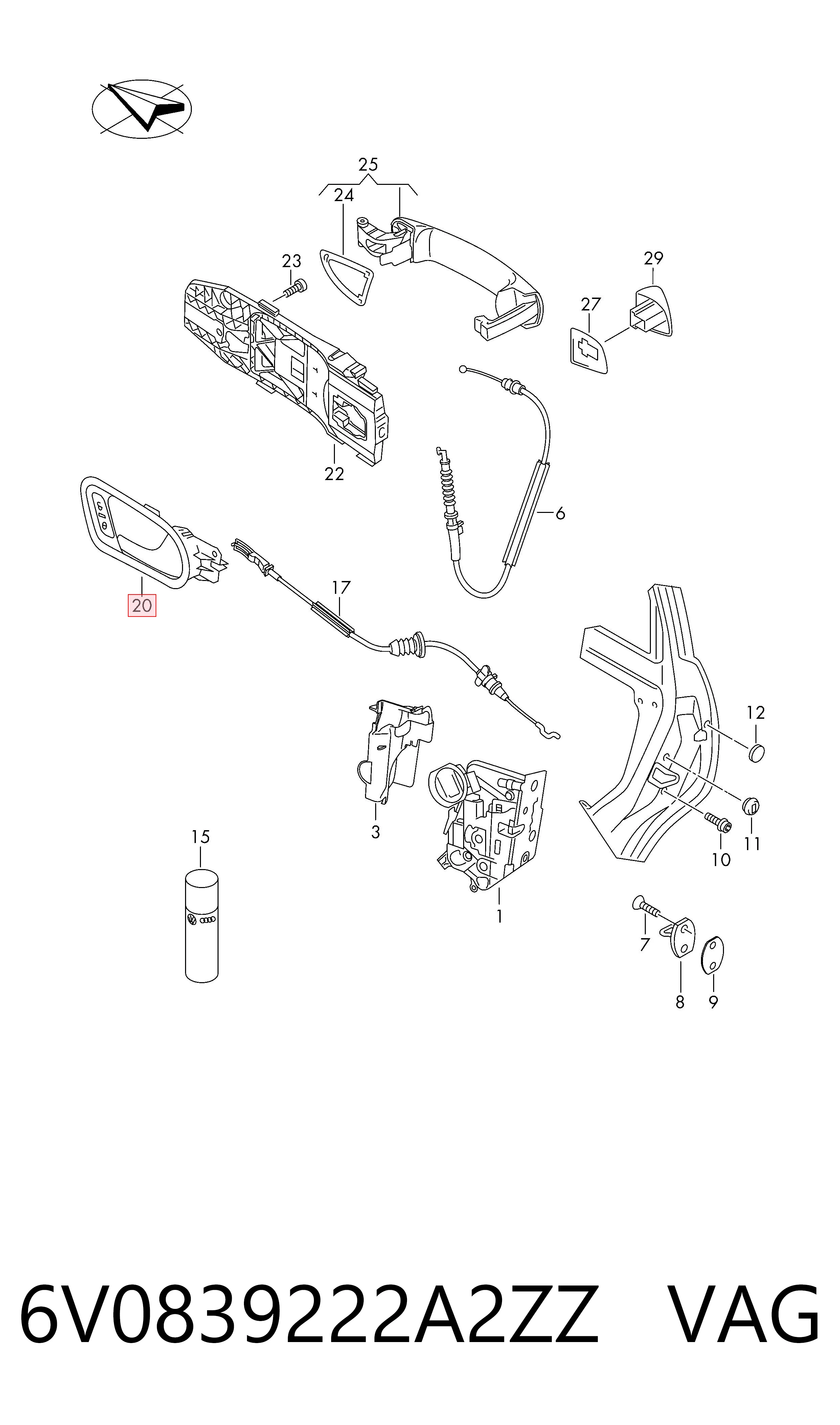 6V0839222A2ZZ VAG Ручка двери задней внутренняя правая