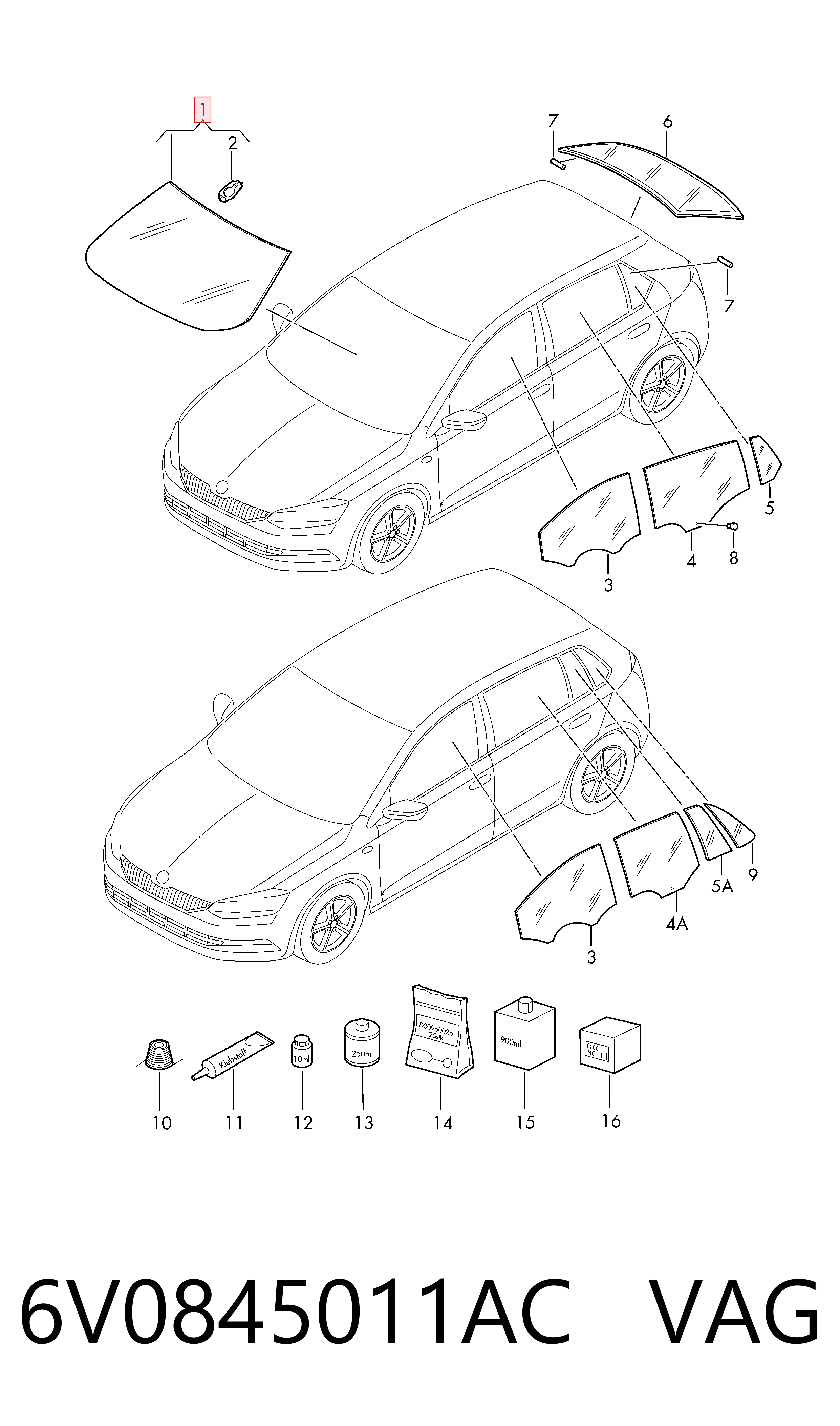6V0845011AC VAG Автостекло
