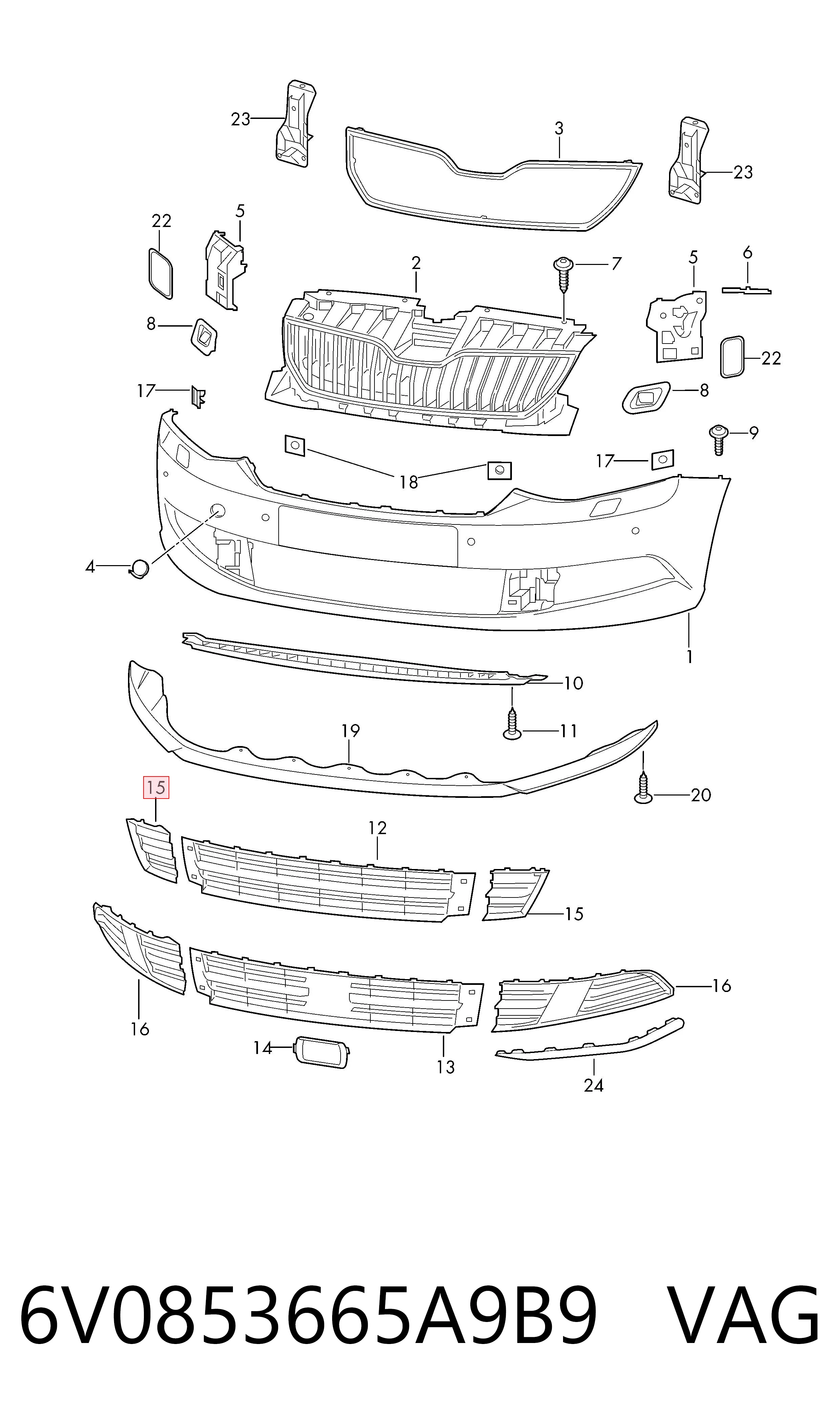 6V0853665A9B9 VAG Заглушка противотуманок, левая