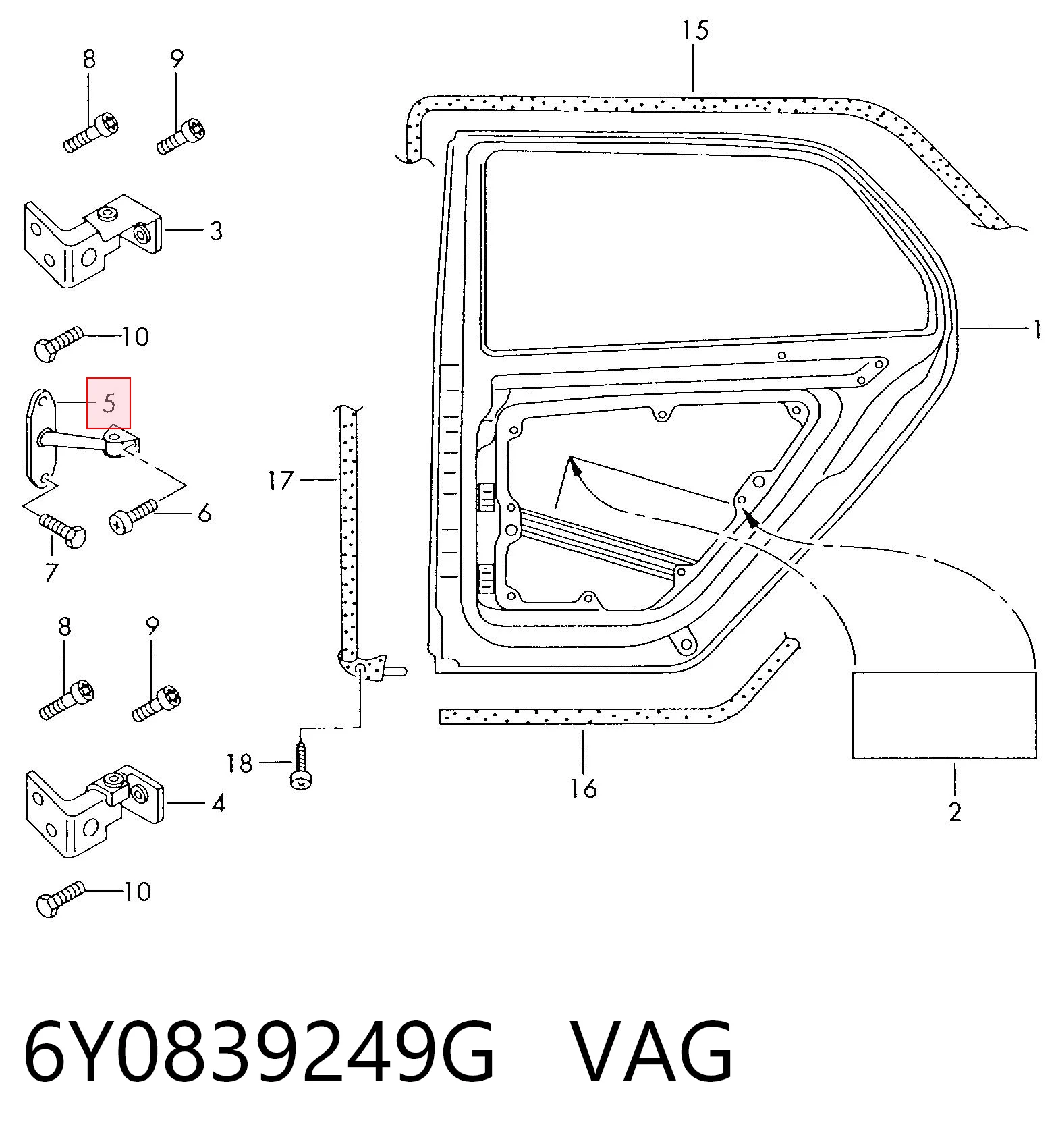 6Y0839249G VAG Ограничитель двери, задний