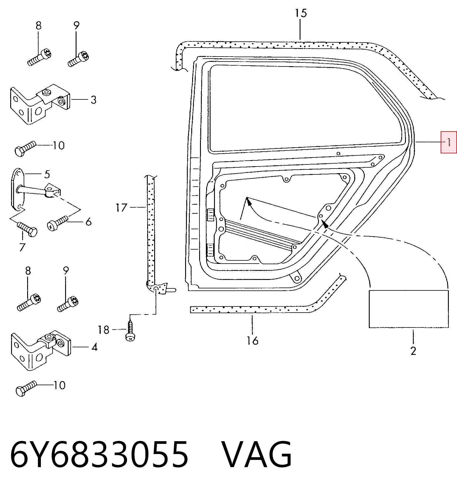 6Y6833055 VAG Дверь пассажирская задняя левая