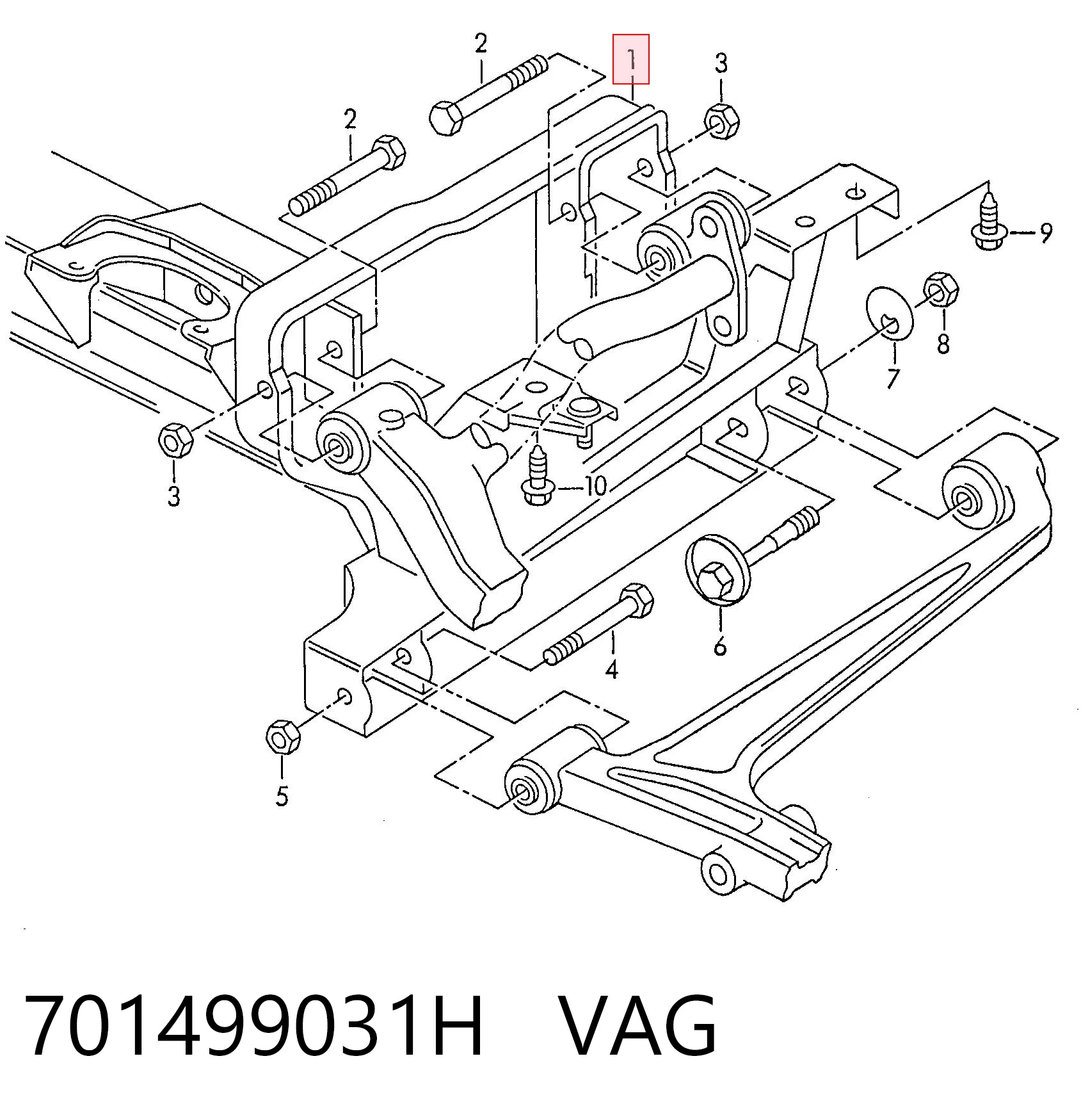 Подрамник передней подвески на Volkswagen Transporter T4 70B, 70C, 7DB, 7DK, 70J, 70K, 7DC, 7DJ