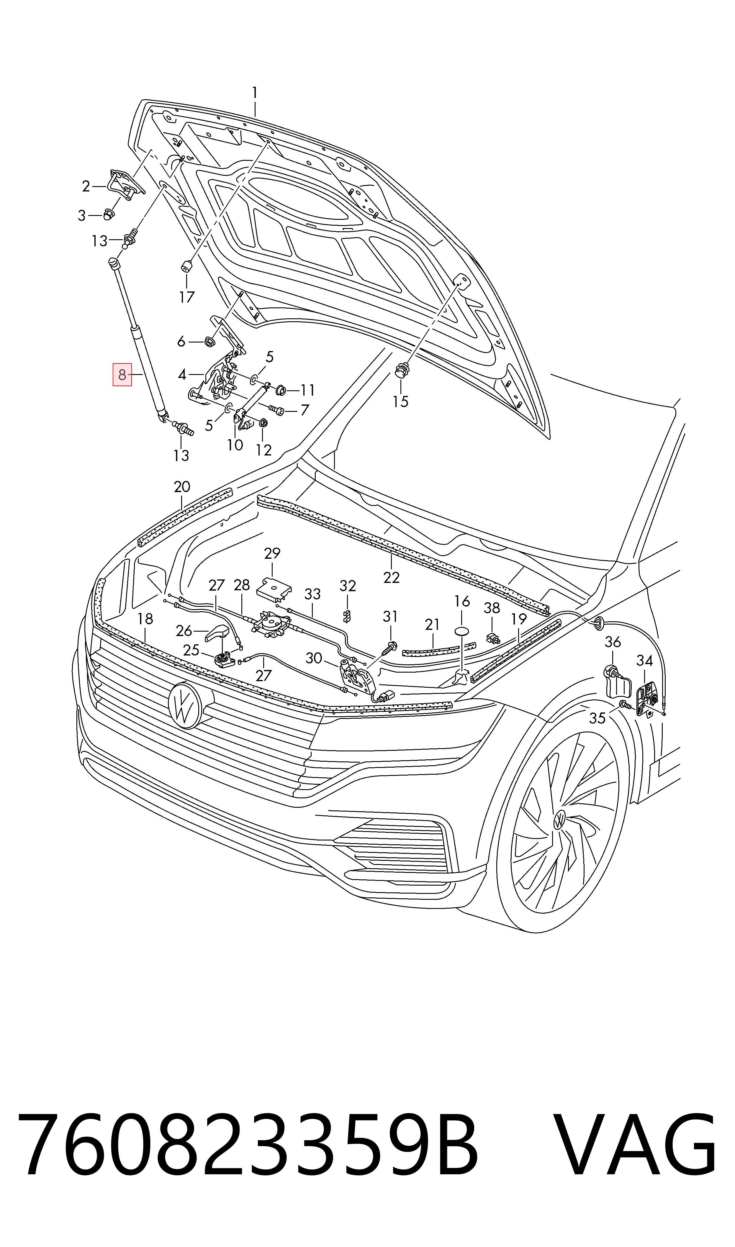 Амортизатор капота газовый VAG 760823359B цена, от 81.59 USD