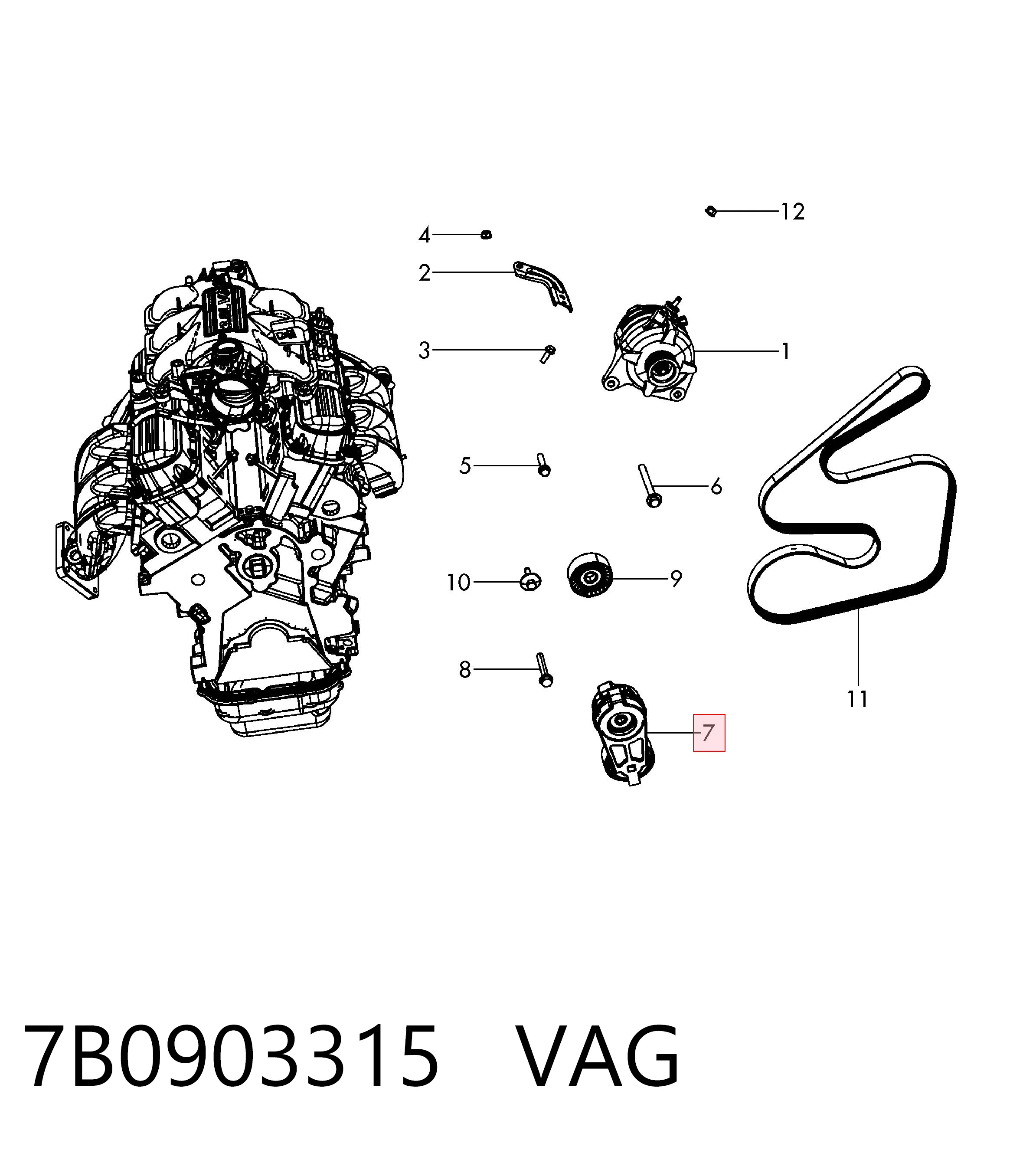 7B0903315 VAG Натяжитель клинового ремня