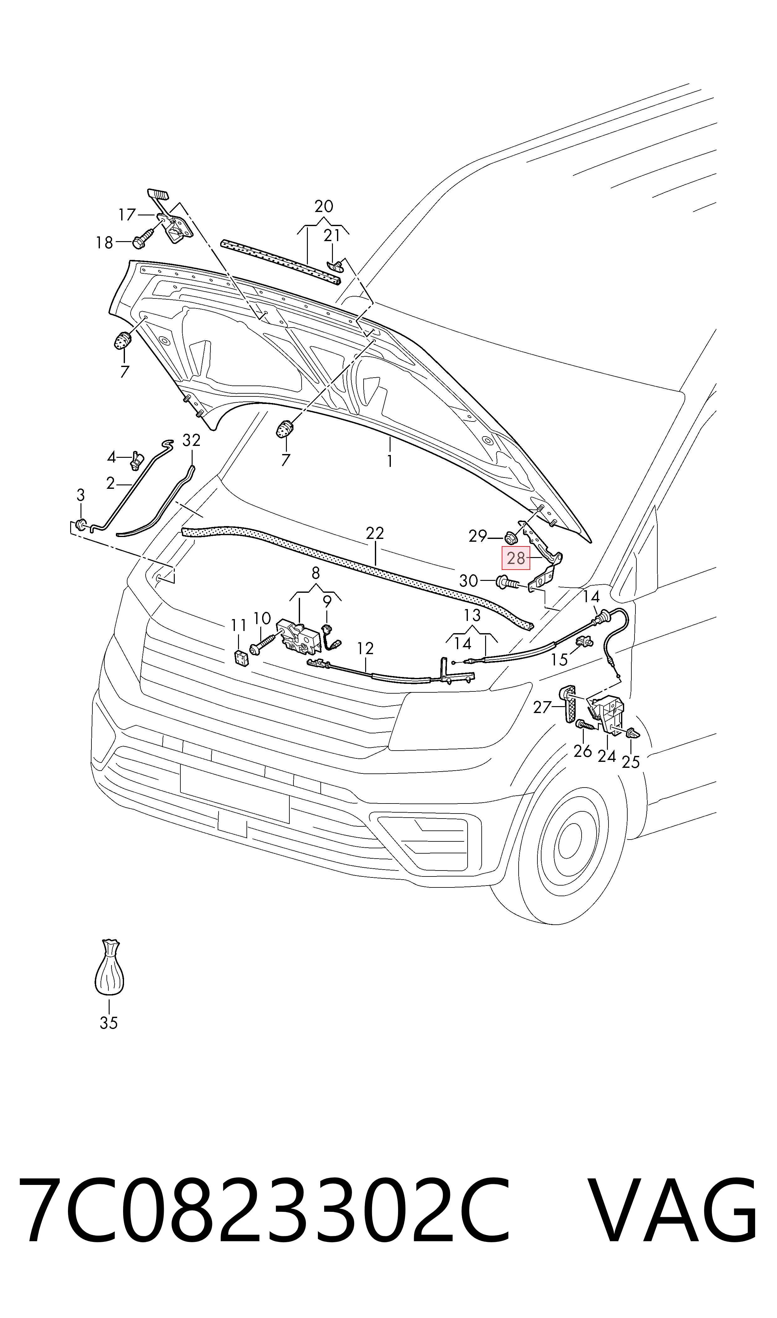 7C0823302C VAG Шарнир капота правый
