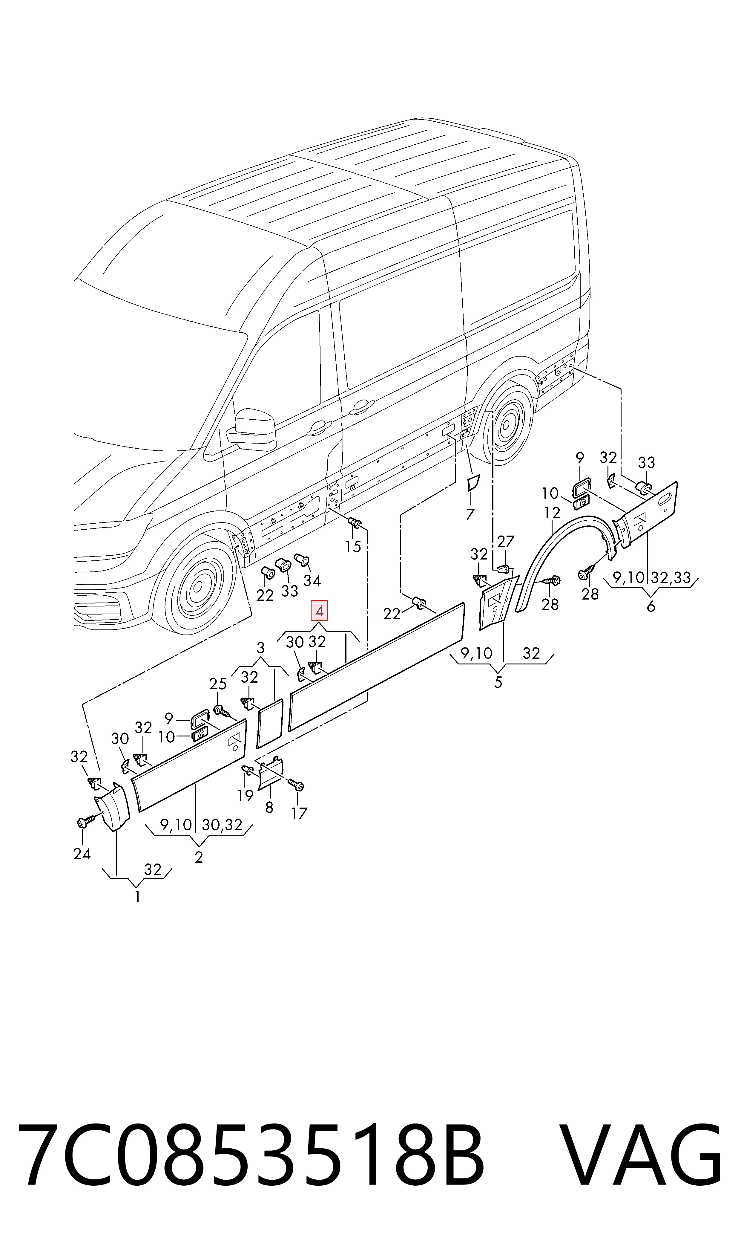 7C0853518B VAG Молдинг боковой (сдвижной) двери