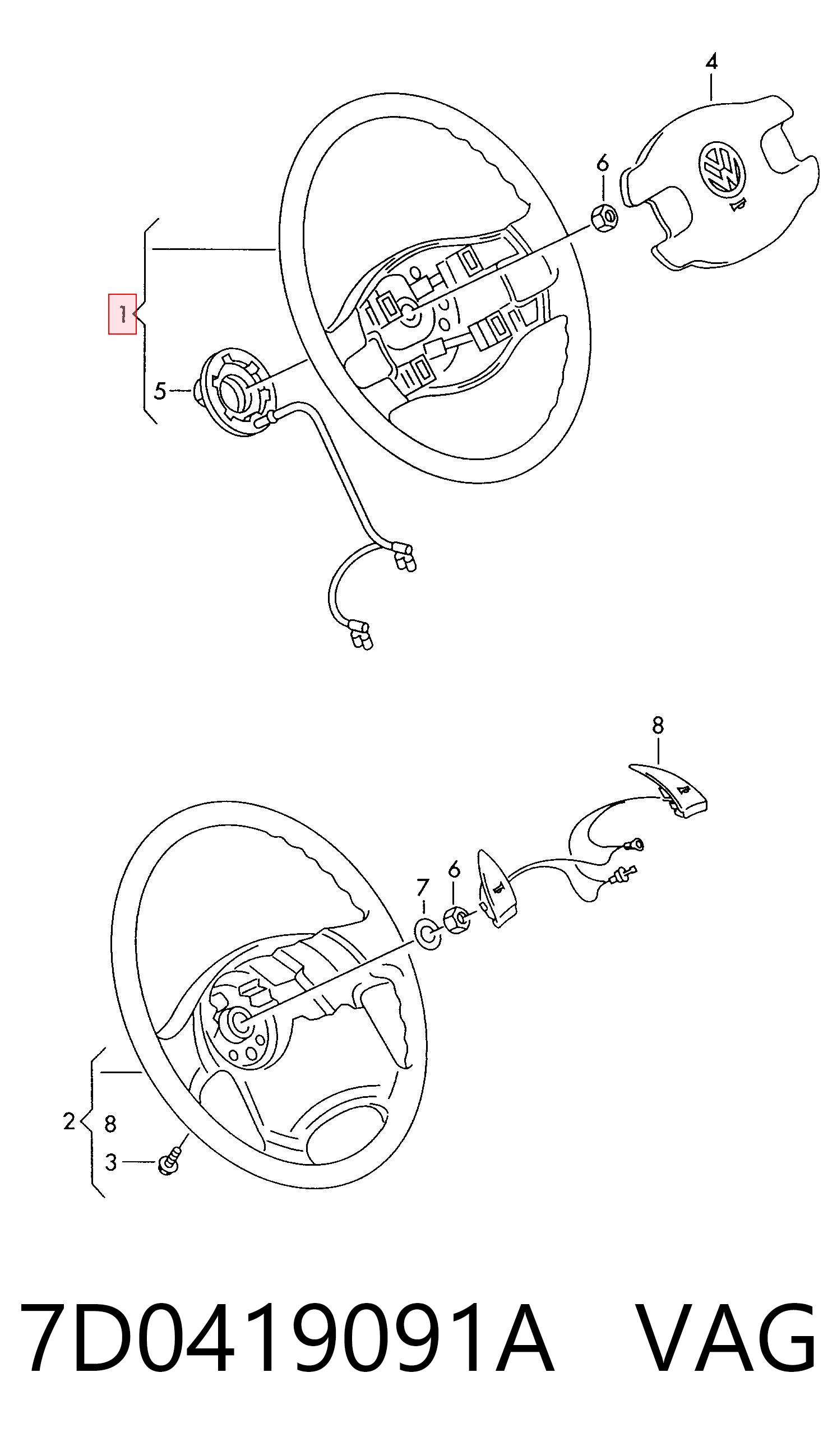 Колесо рулевое на Volkswagen Transporter T4 70B, 70C, 7DB, 7DK, 70J, 70K, 7DC, 7DJ