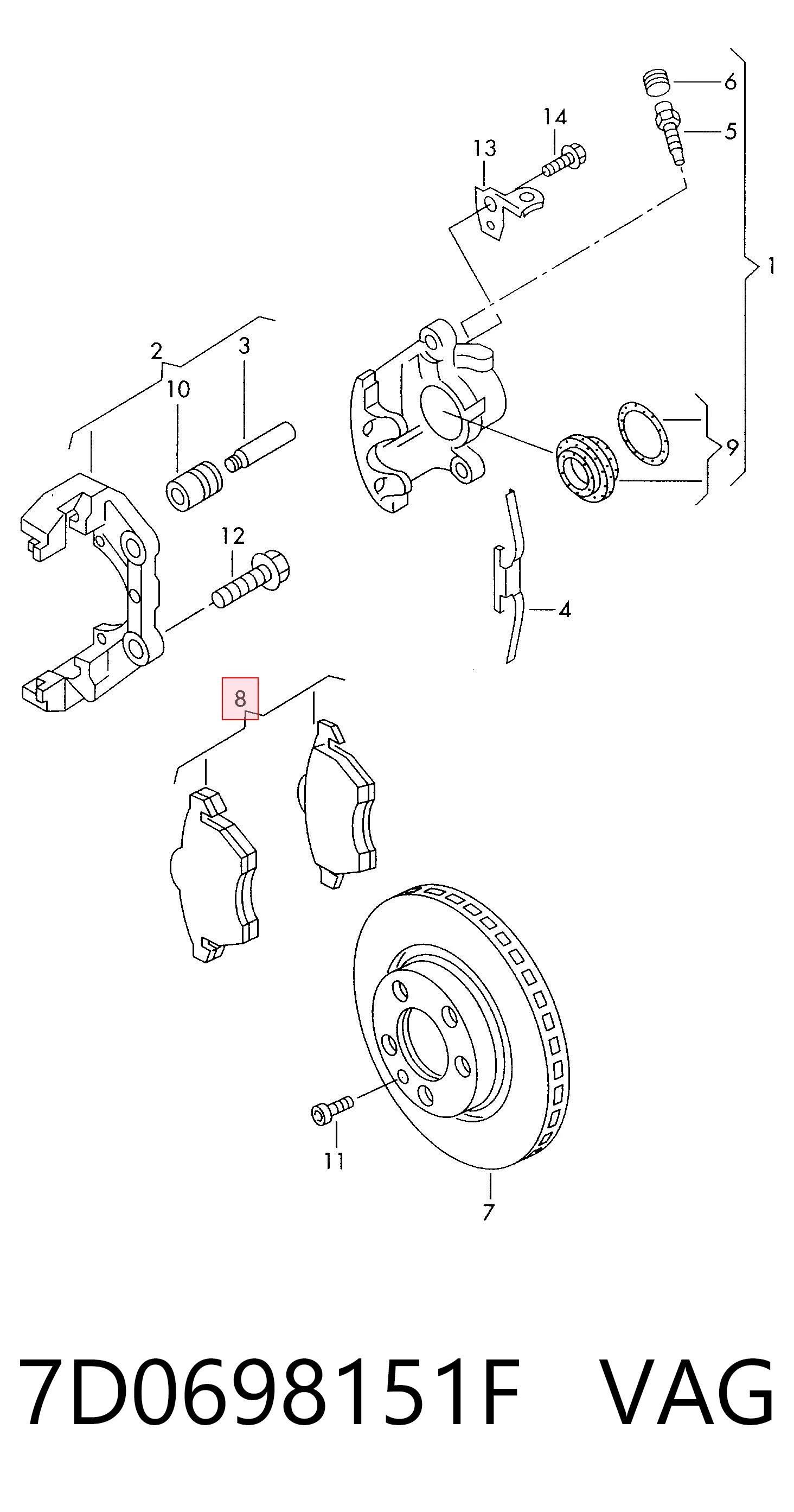 7D0698151F VAG Колодки передние