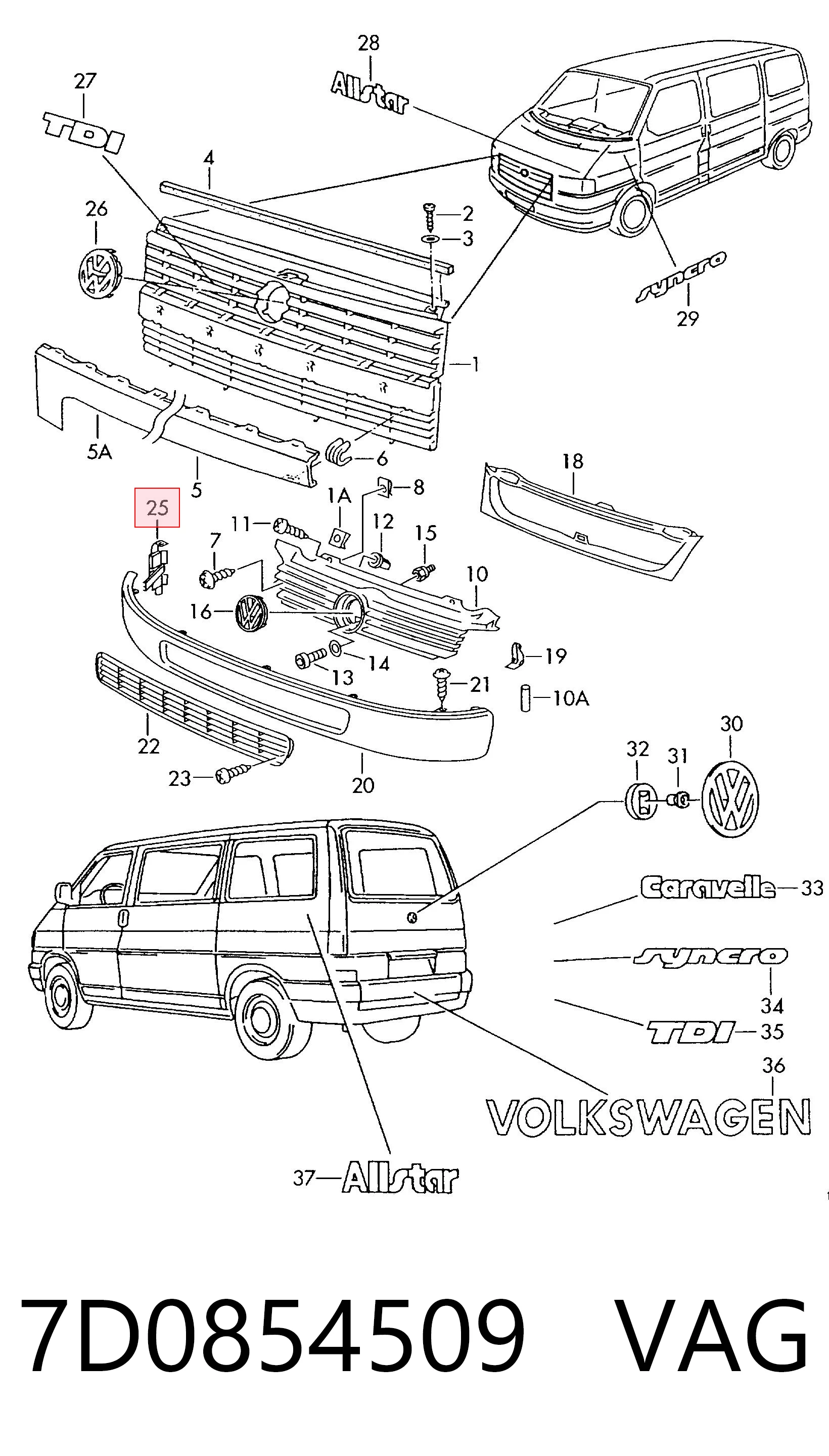 7D0854509 VAG Кронштейн решетки радиатора