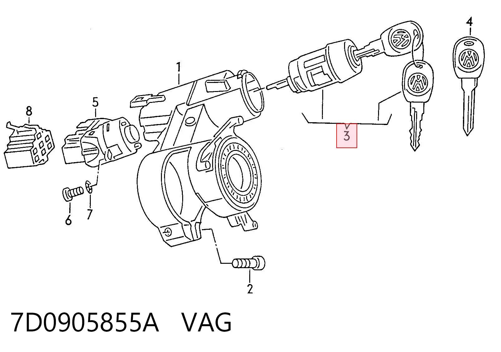 7D0905855A VAG Личинка замка зажигания