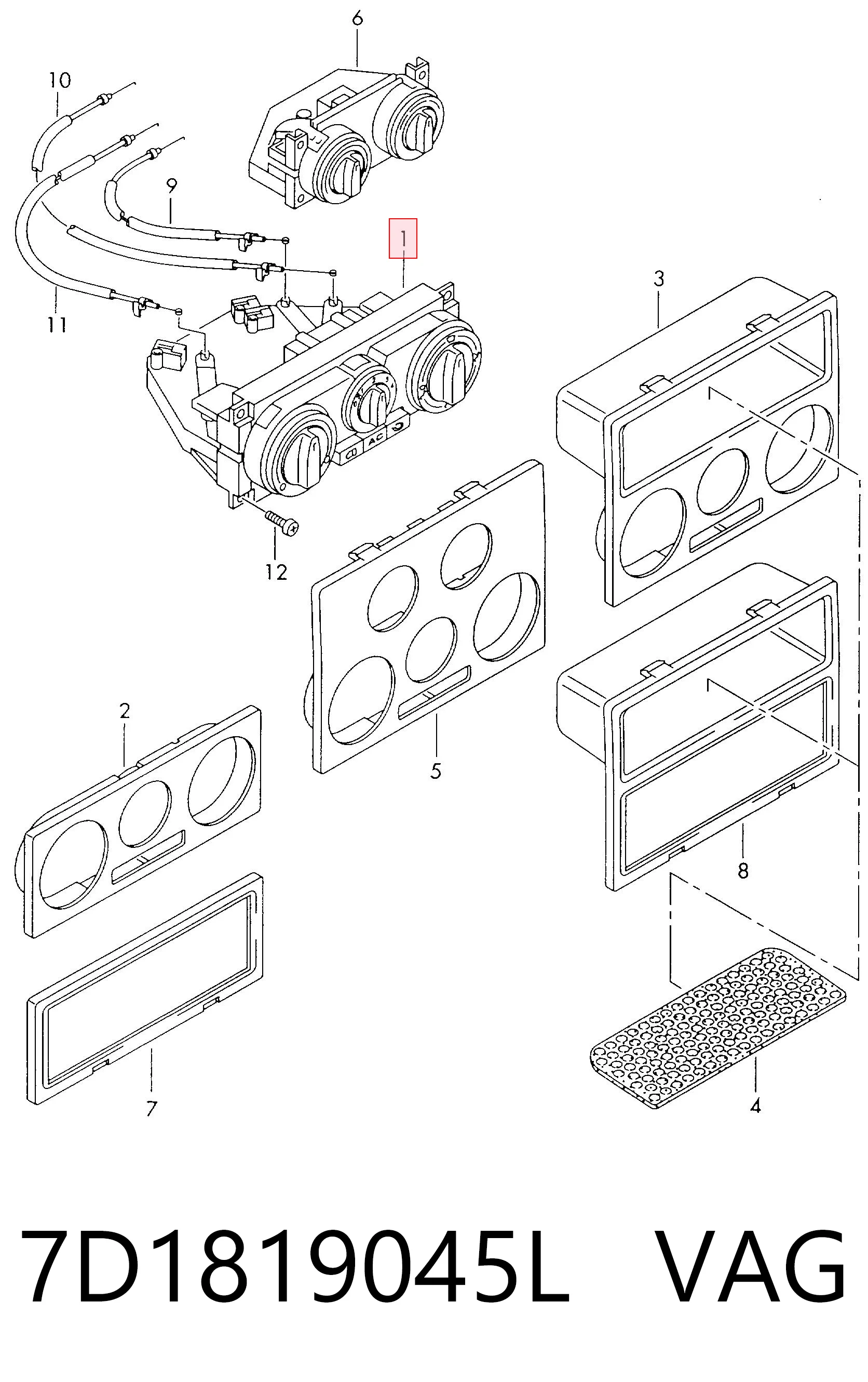Механизм управления кондиционером на Volkswagen Transporter T4 70B, 70C, 7DB, 7DK, 70J, 70K, 7DC, 7DJ