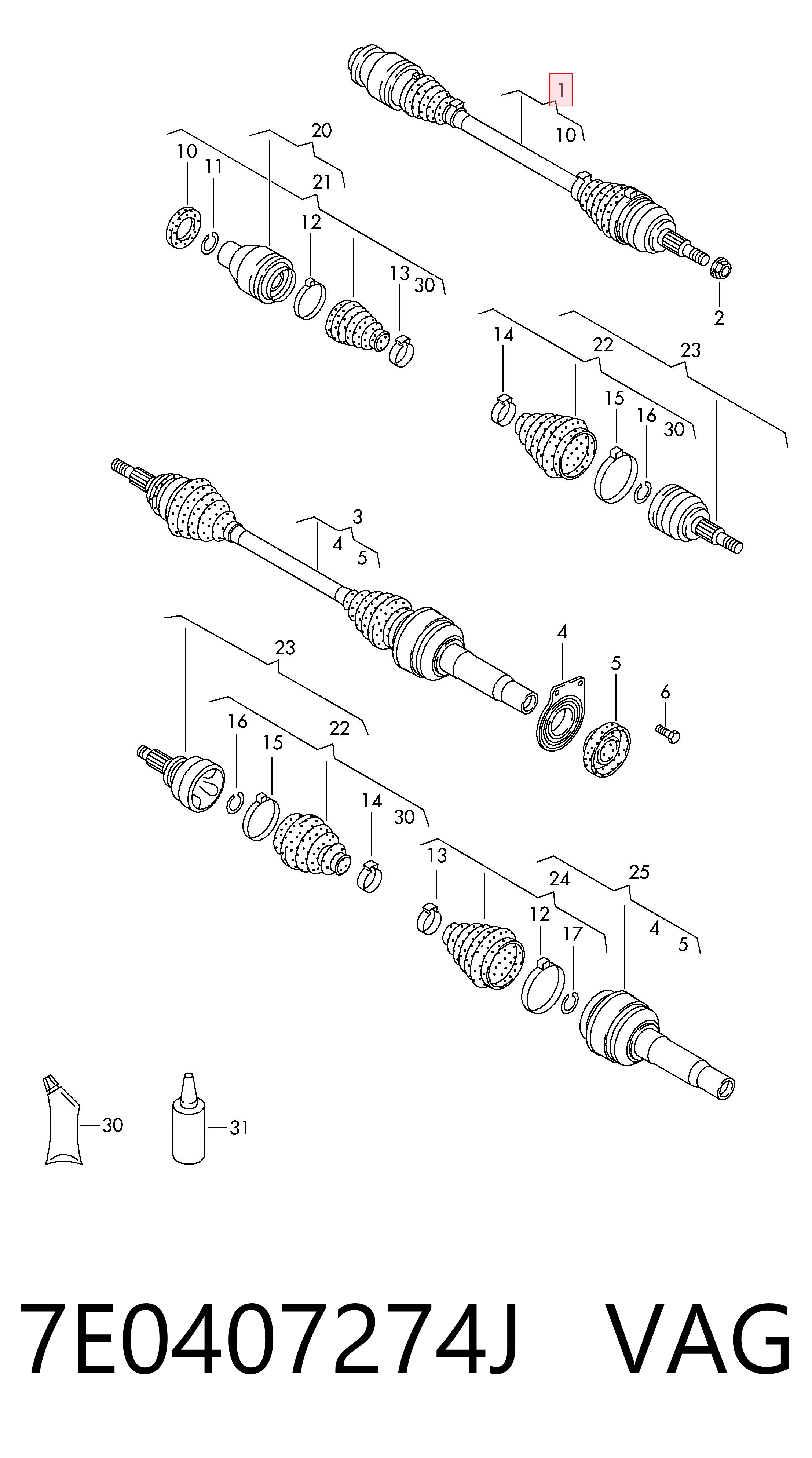 Привод передний левый VAG 7E0407274J цена, от 1076.48 USD