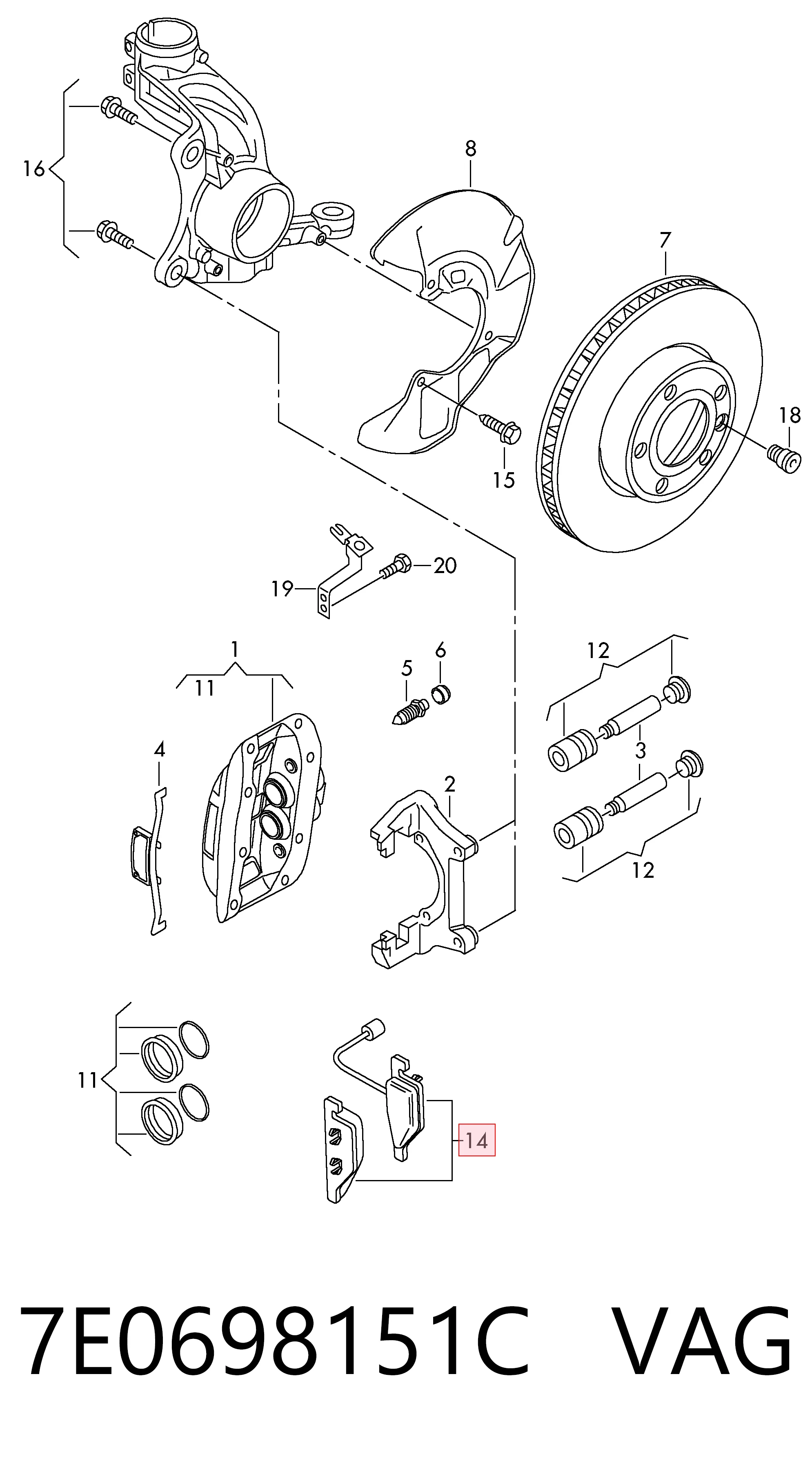 7E0698151C VAG Колодки передние