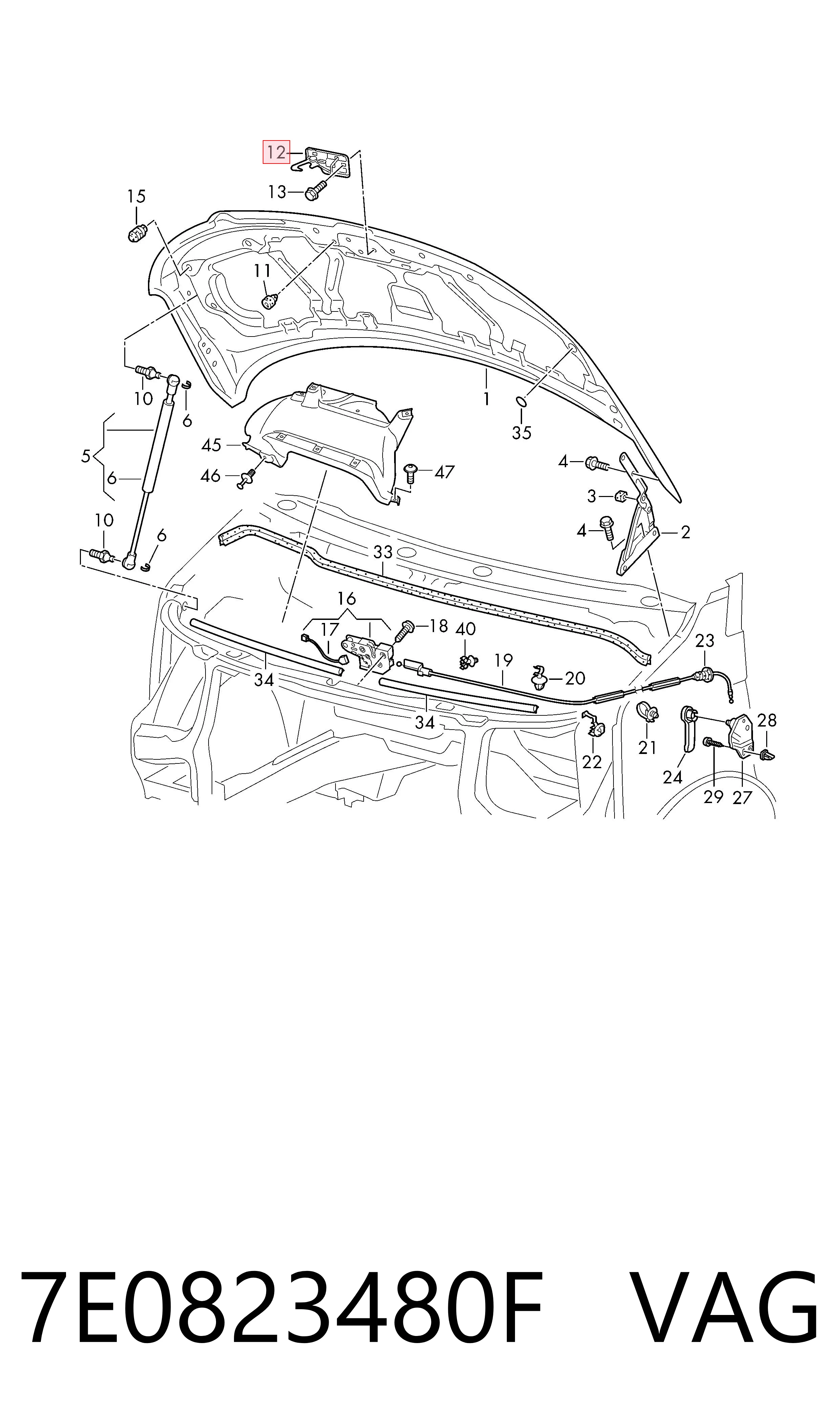 7E0823480F VAG Навеска и упор капота
