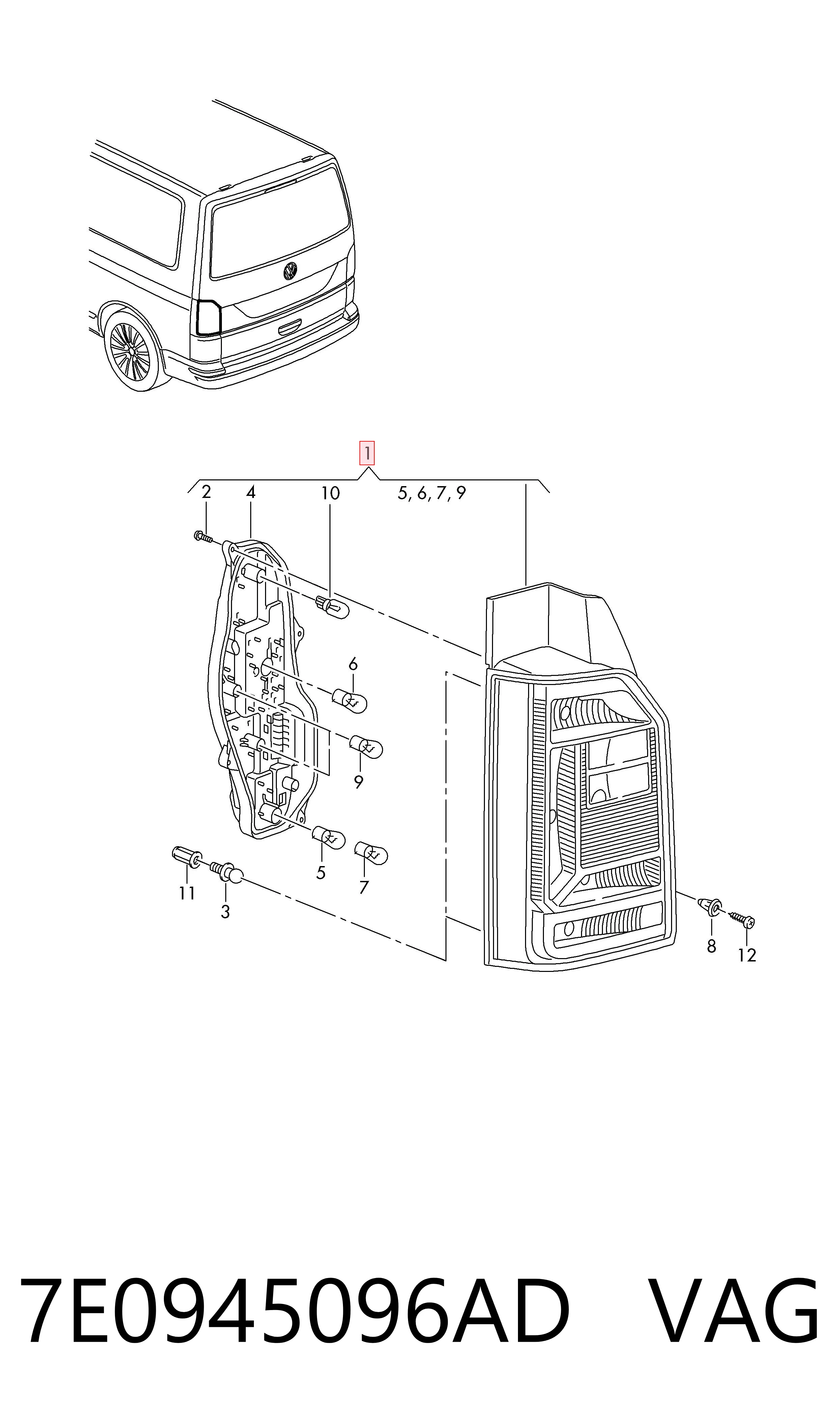  Задний фонарь Volkswagen Transporter 