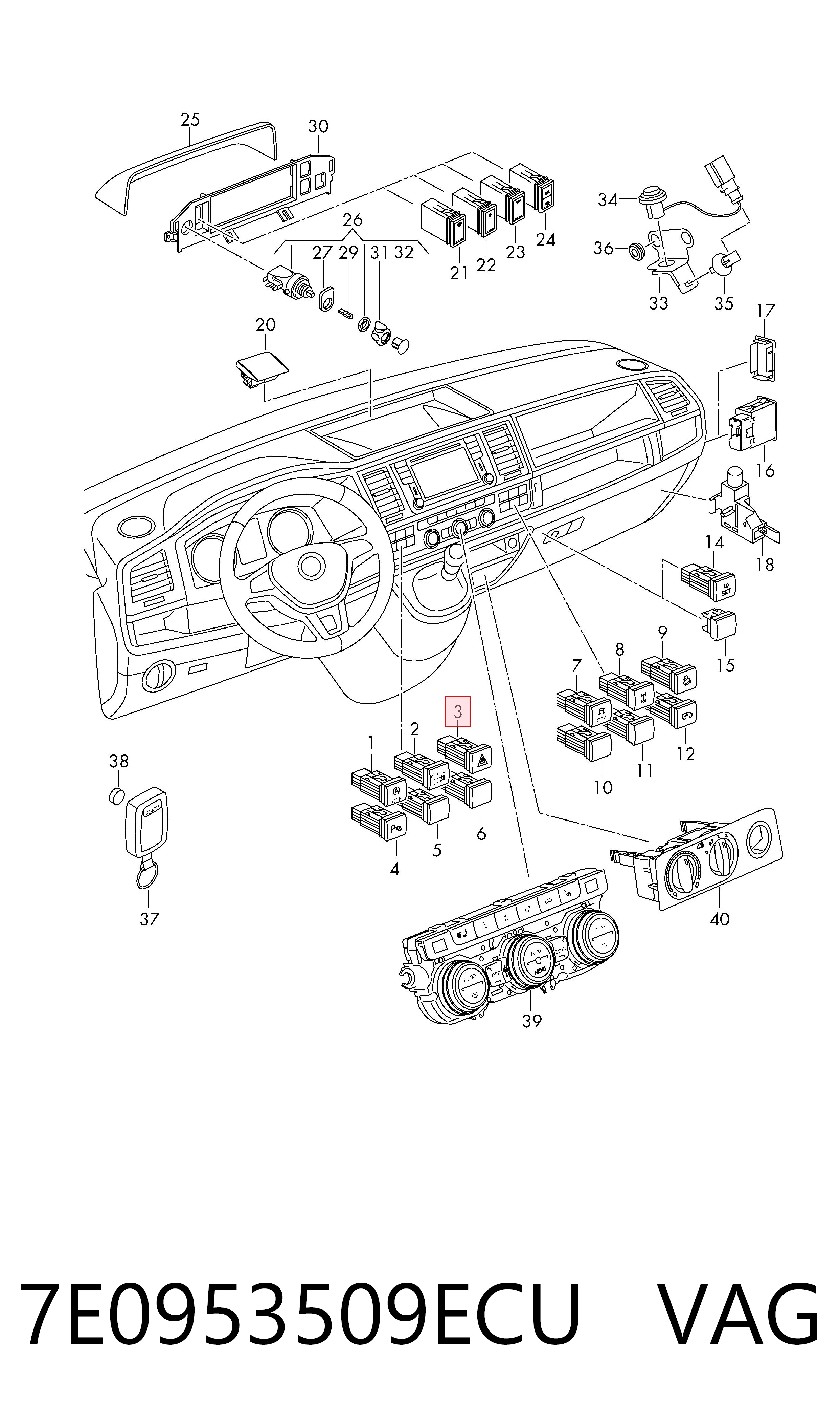 Кнопка включения аварийного сигнала Volkswagen Transporter SGA, SGH, SHA, SHH