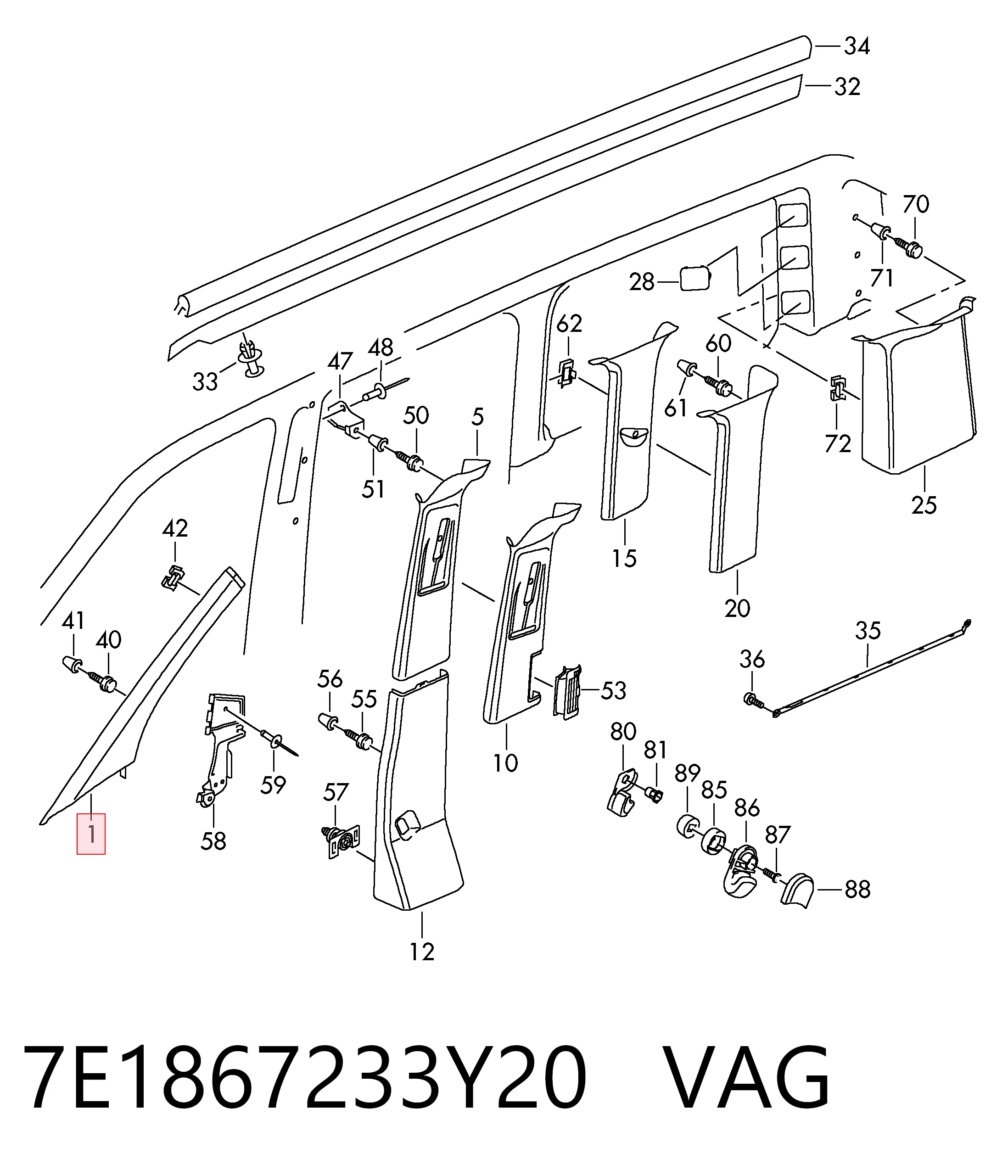 7E1867233Y20 VAG Обивки и кожухи для легковых. Механизм подъема кабины для грузовых