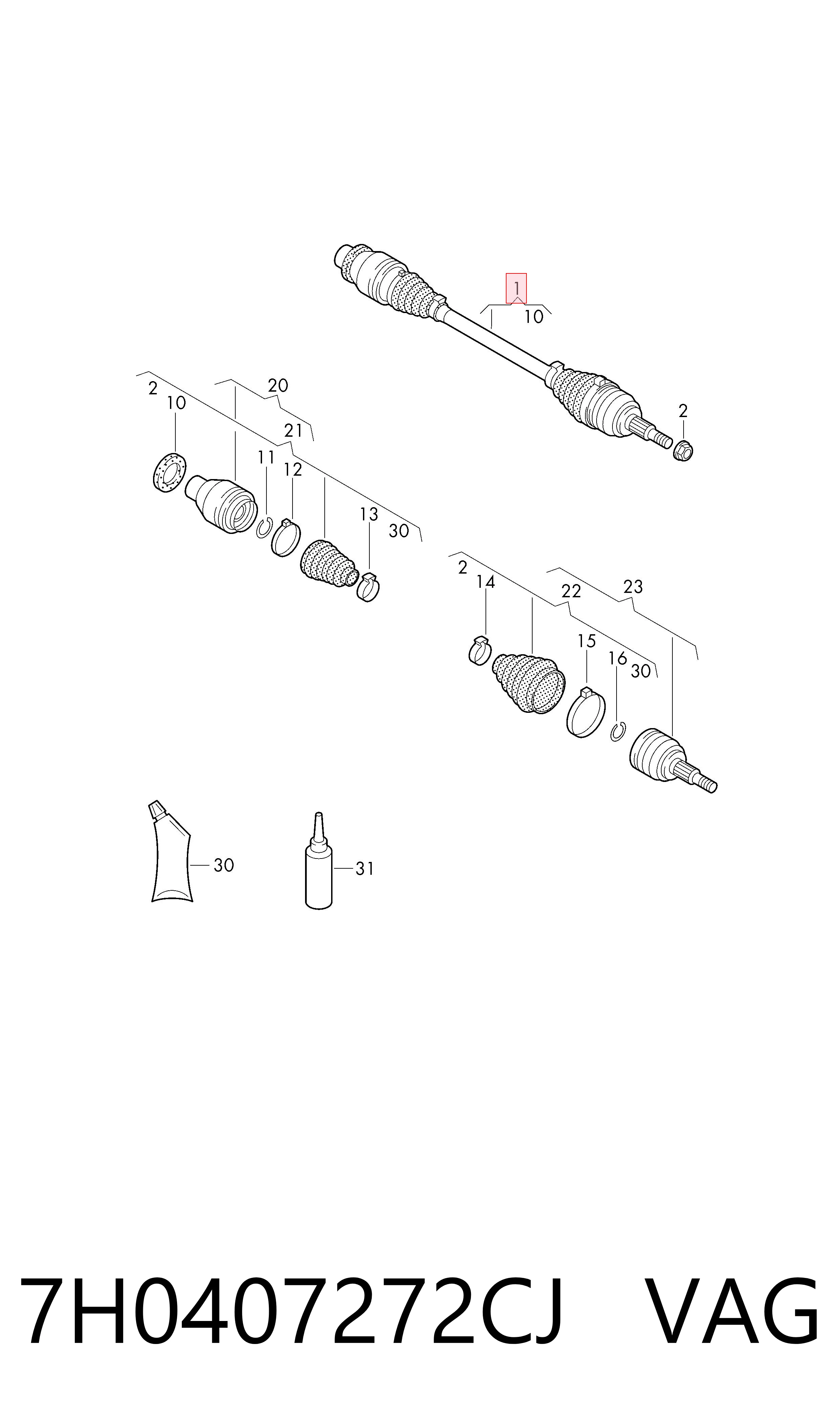 Привод передний правый VAG 7H0407272CJ цена, от 97.23 USD