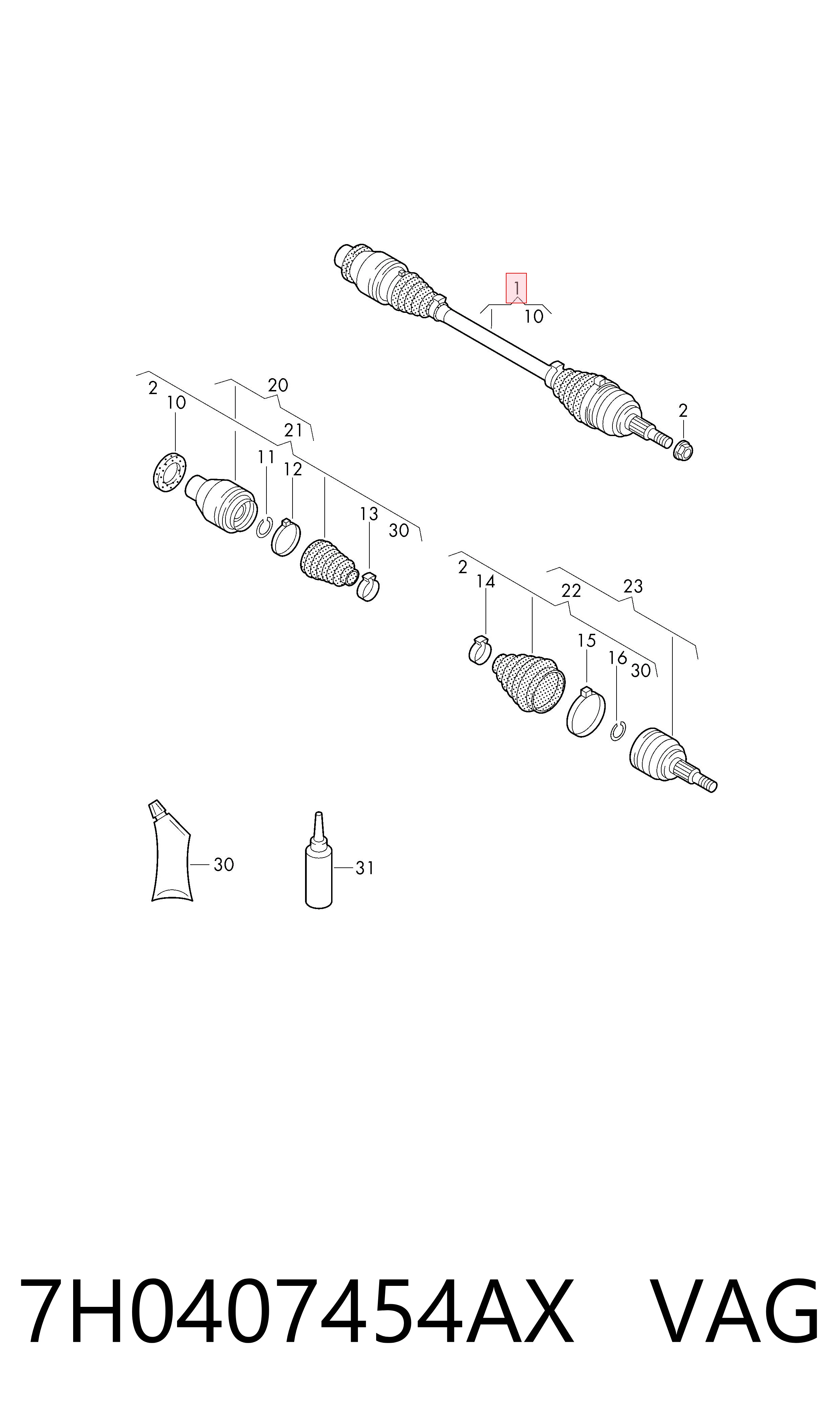 Привод передний правый VAG 7H0407454AX цена, от 116.26 USD