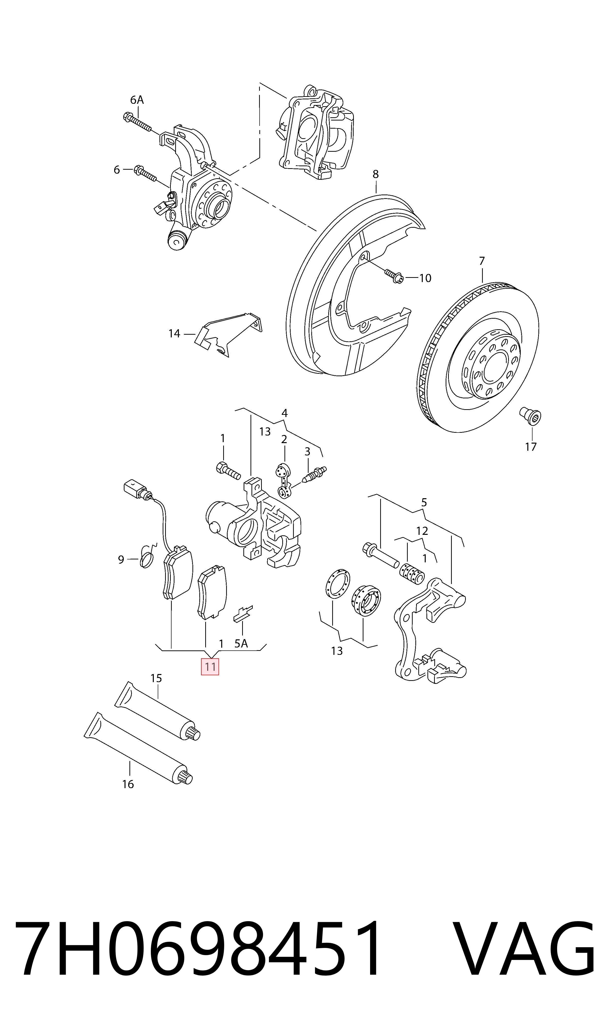 Колодки дисковые  VAG 7H0698451 цена, от 22.88 USD