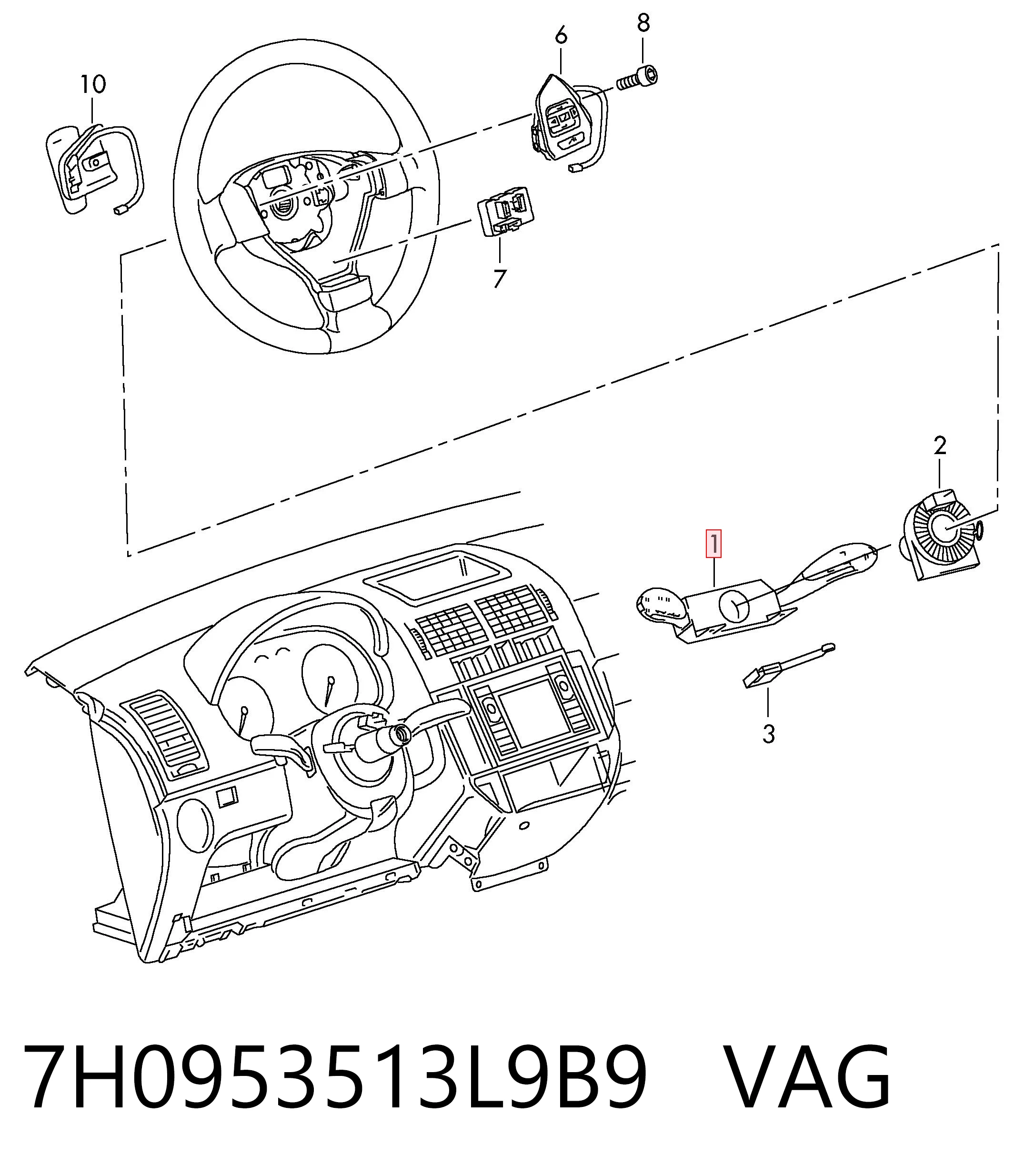 7H0953513L9B9 VAG Переключатель подрулевой в сборе