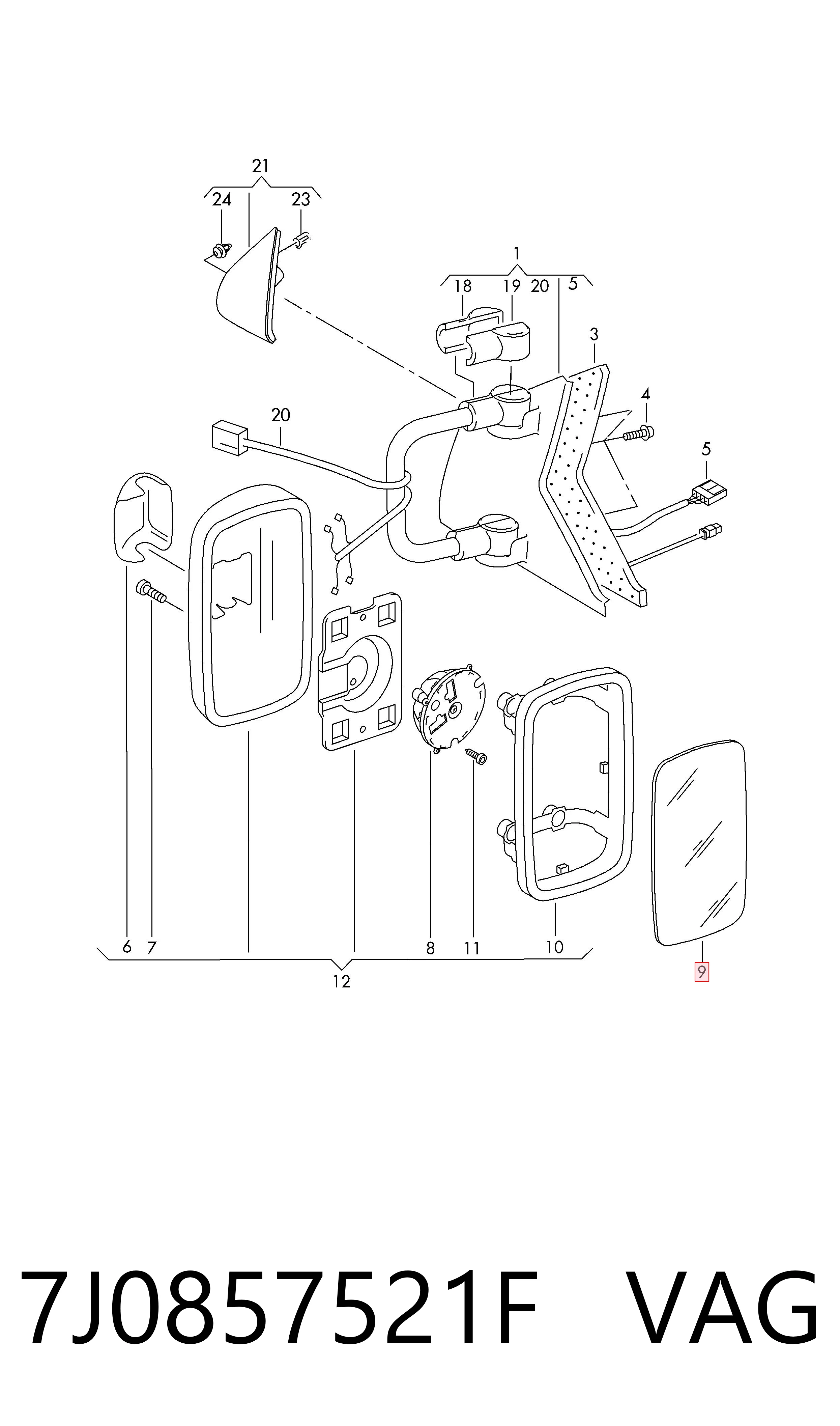 Зеркальный элемент зеркала заднего вида VAG 7J0857521F цена, от 40.18 USD