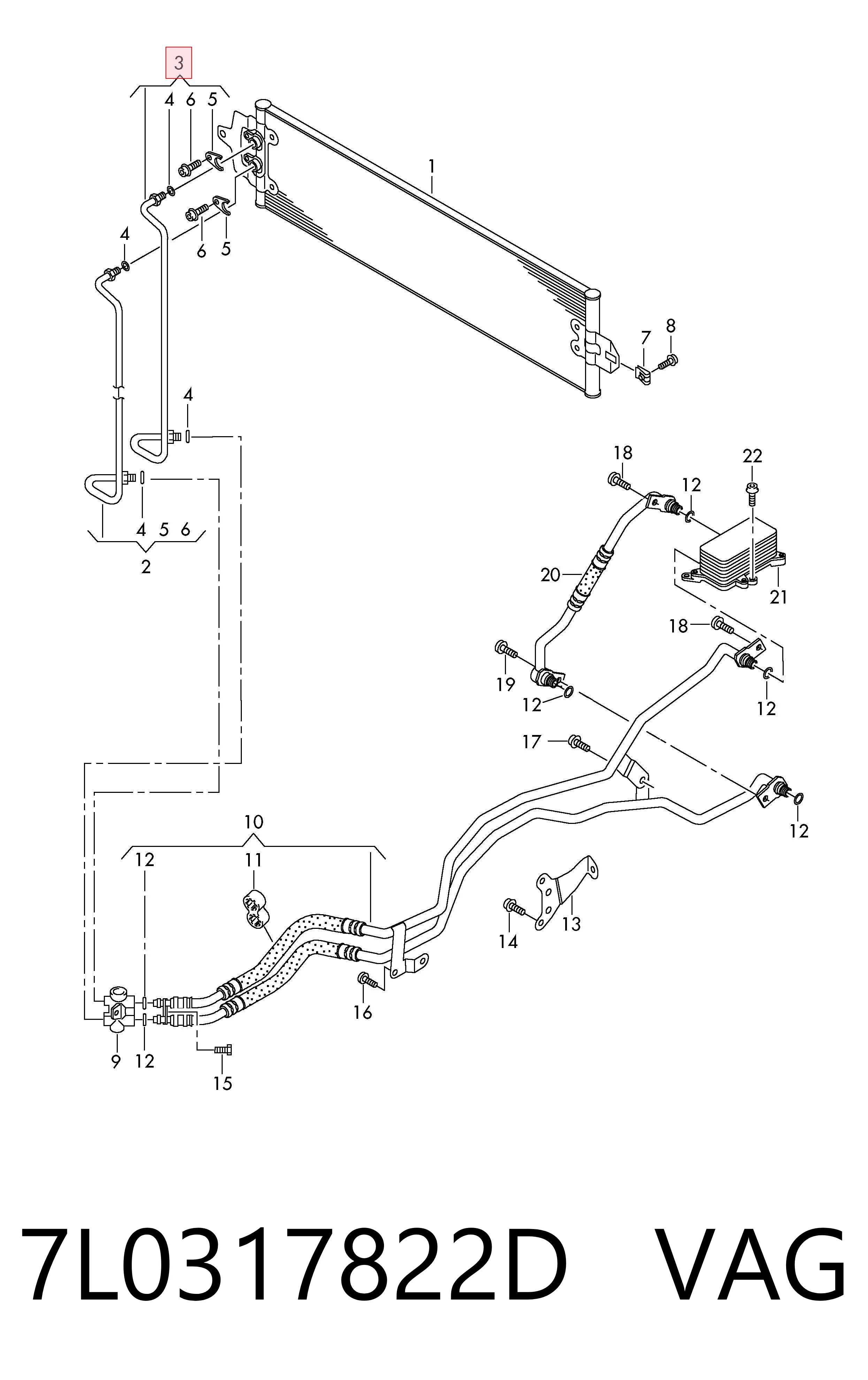 7L0317822D VAG Трубка масляного радиатора АКПП, верхняя