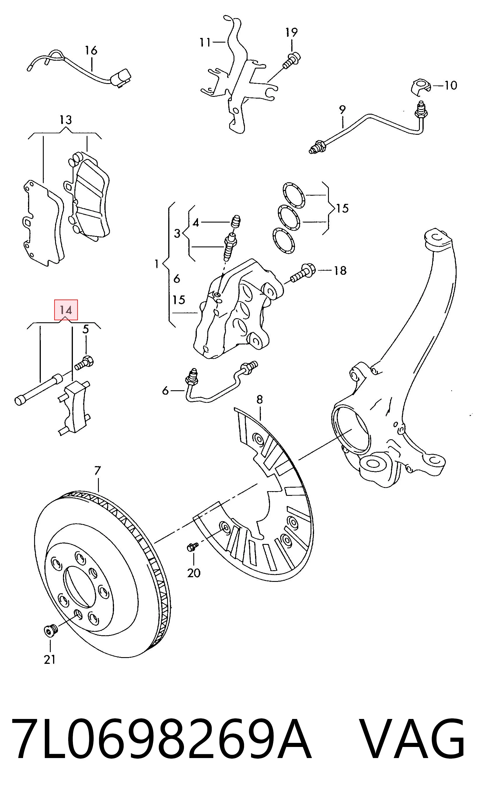 7L0698269A VAG Комплект пружинок крепления дисковых передних колодок