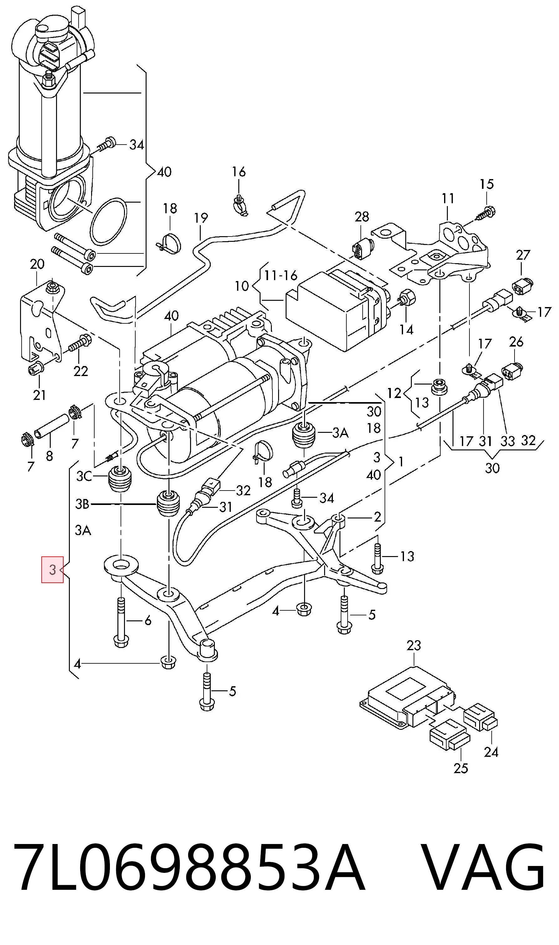 7L0698853A VAG Кронштейн компрессора пневмоподкачки (амортизаторов)
