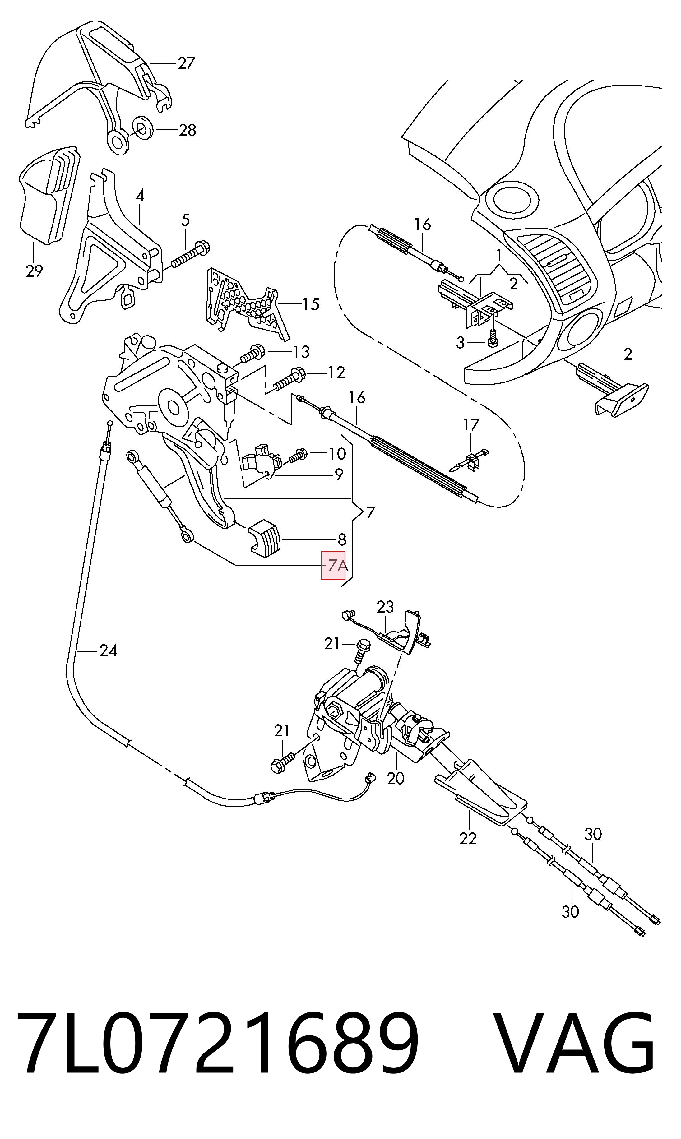 7L0721689 VAG Амортизатор педали стояночного тормоза