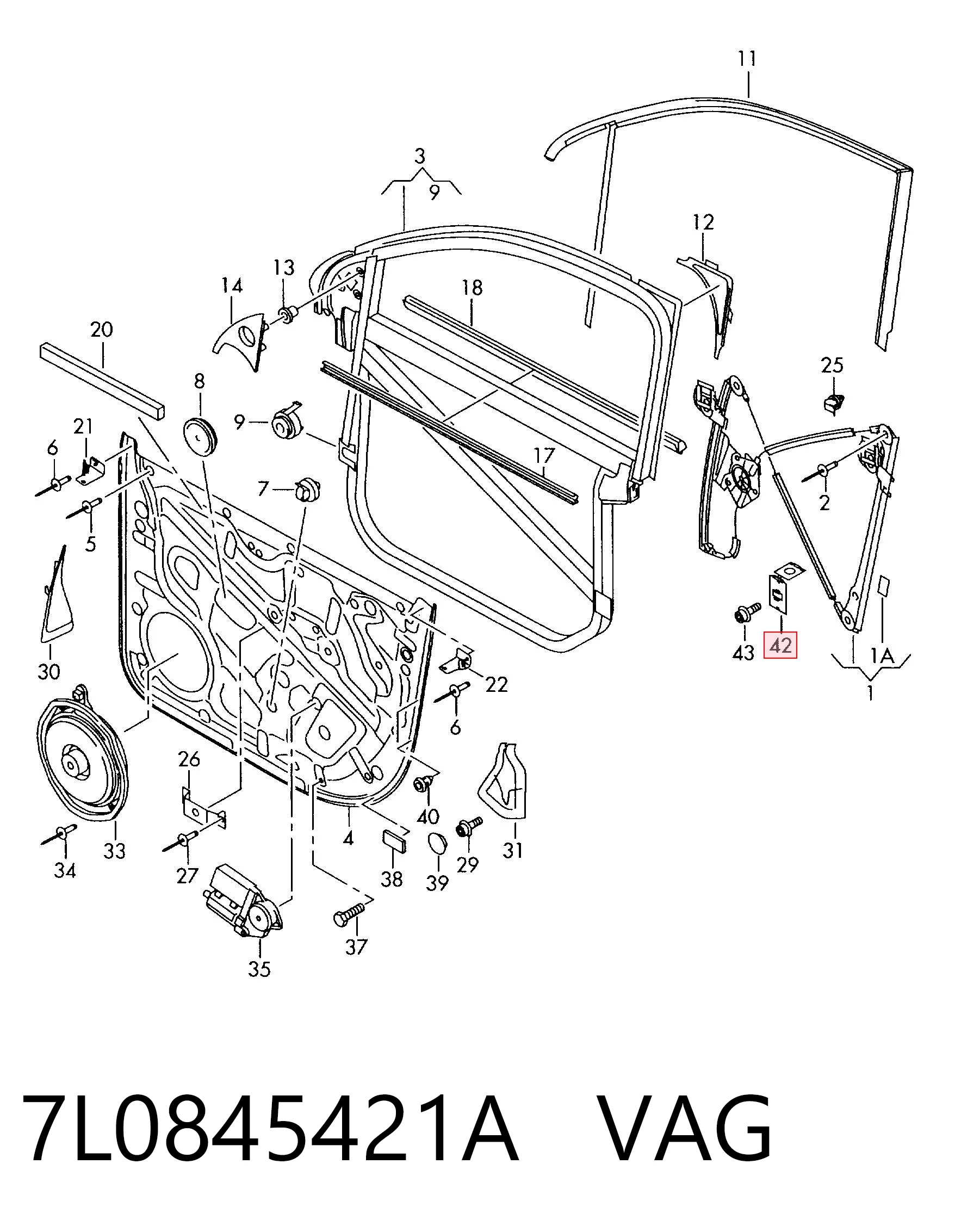 7L0845421A VAG Стекло передней двери, правой