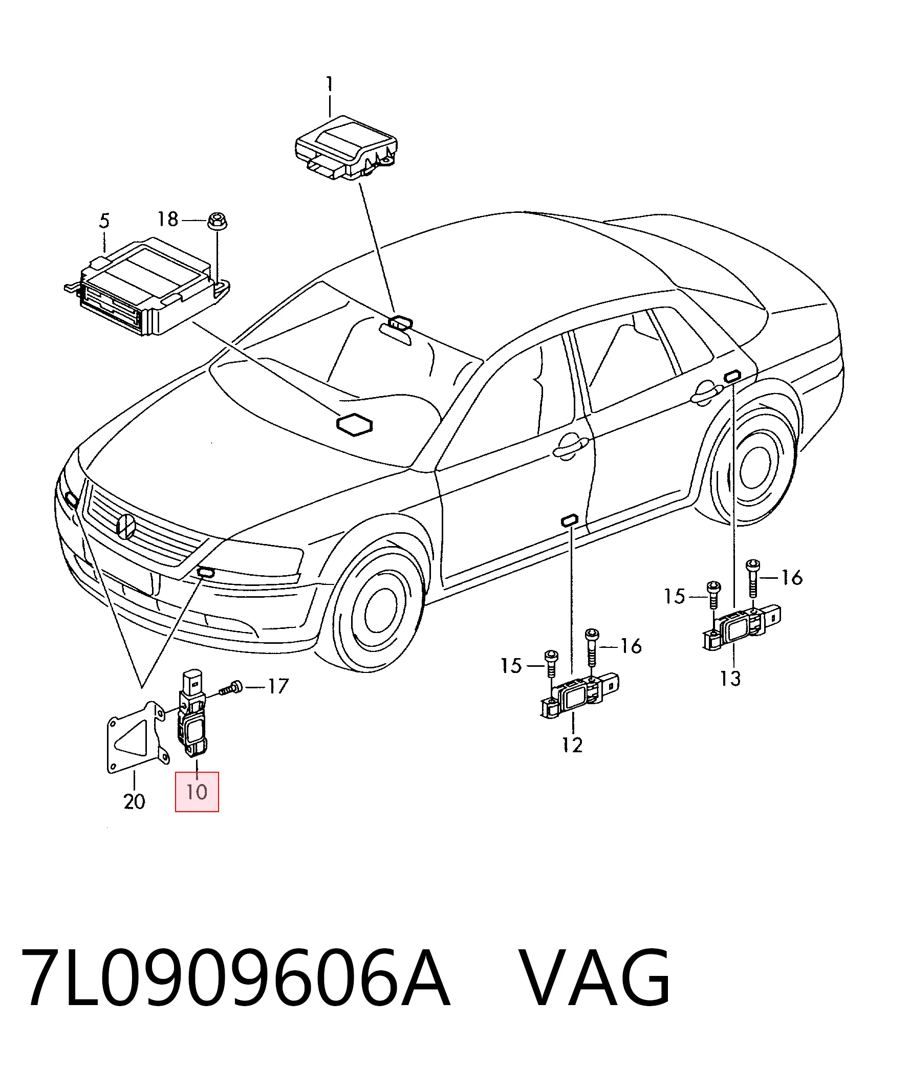 7L0909606D Bentley Датчик AIRBAG передний