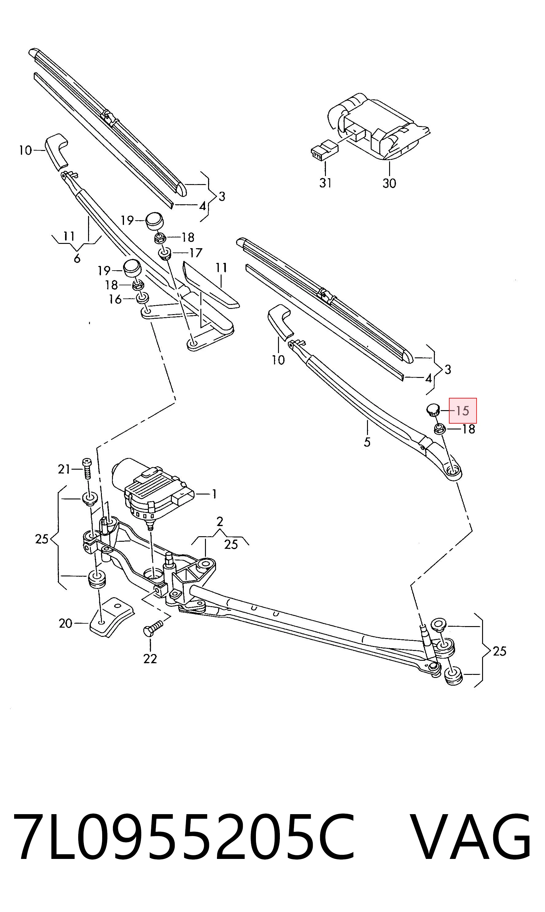 7L0955205C VAG Заглушка гайки крепления поводка переднего дворника