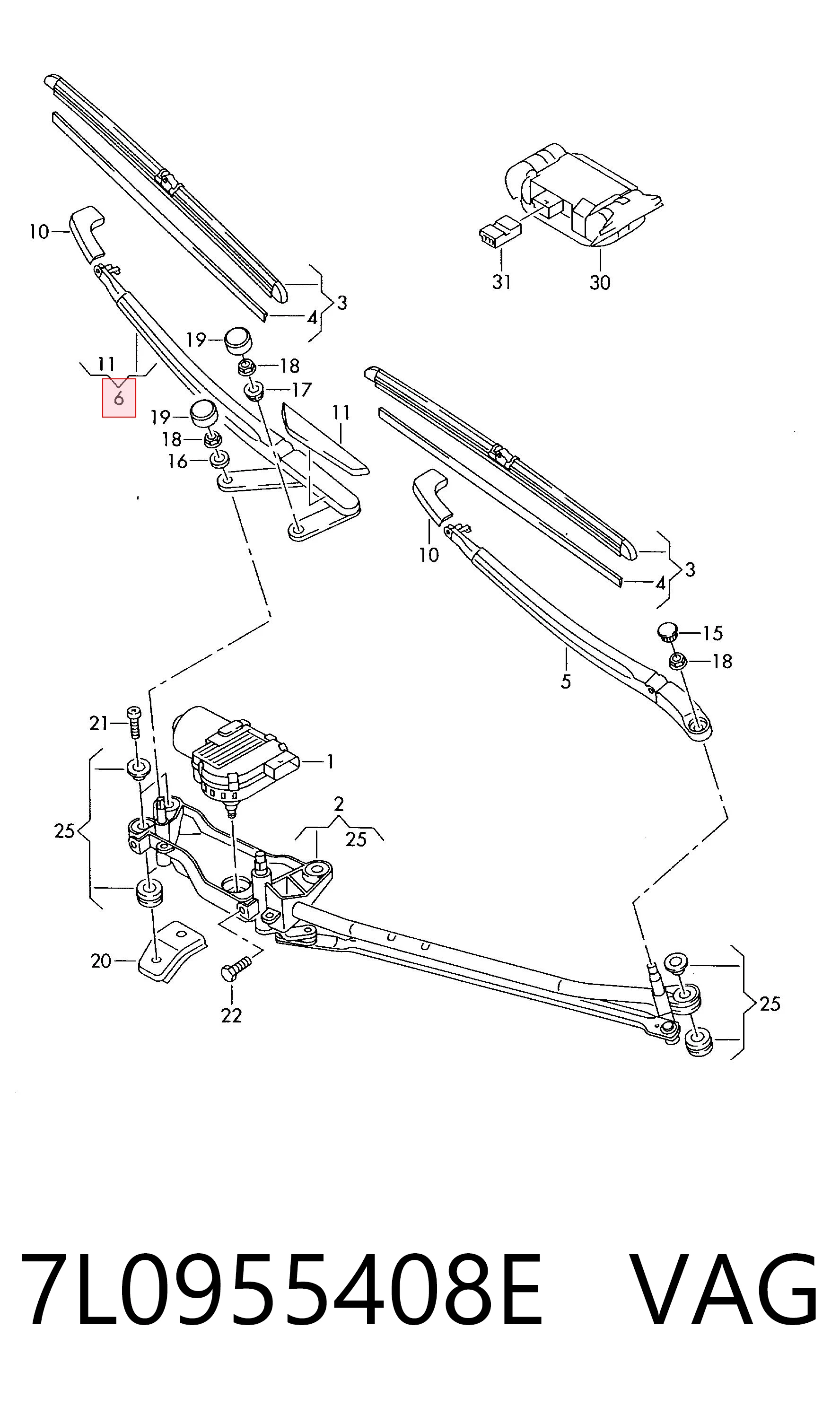 Купить 7L0955408D Porsche Поводок стеклоочистителя