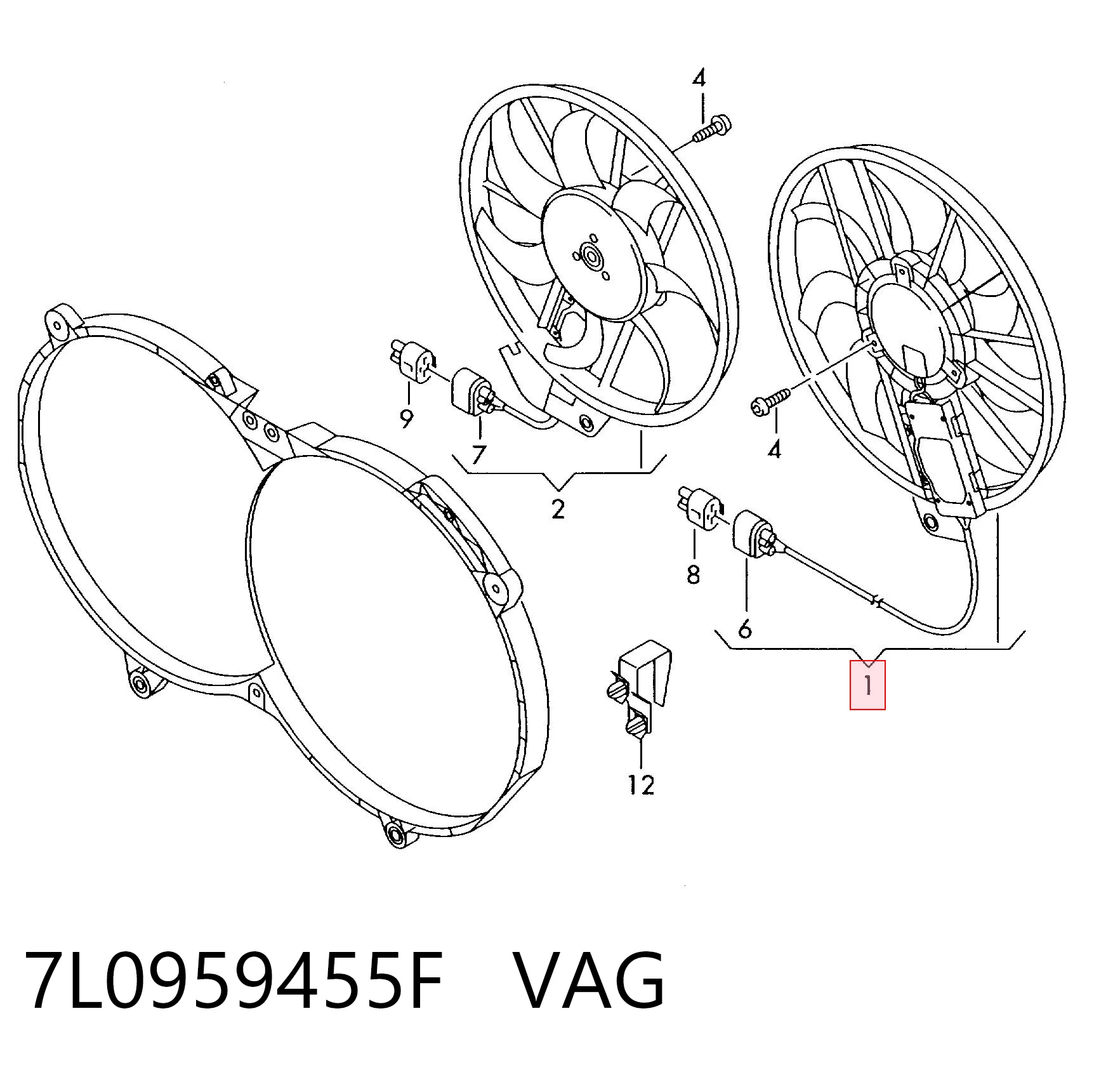 7L0959455F VAG Вентилятор системы охлаждения левый