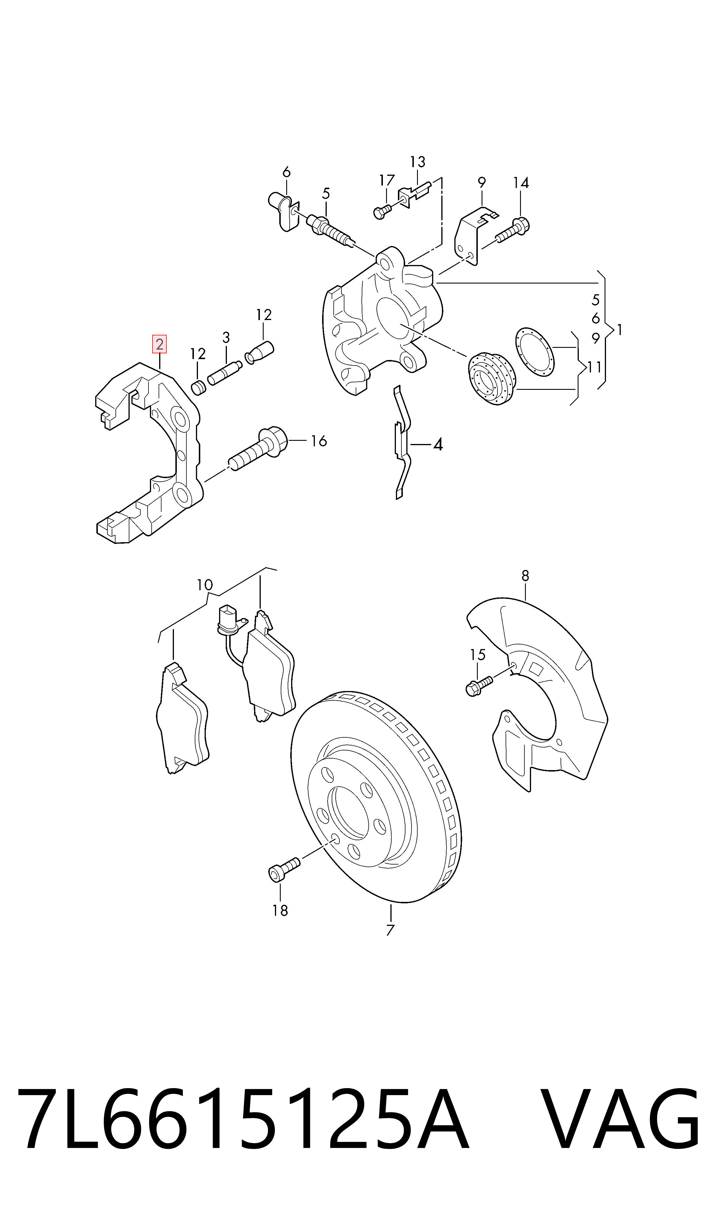 Скоба суппорта переднего на Volkswagen Transporter T5 7HB, 7HJ, 7EB, 7EJ