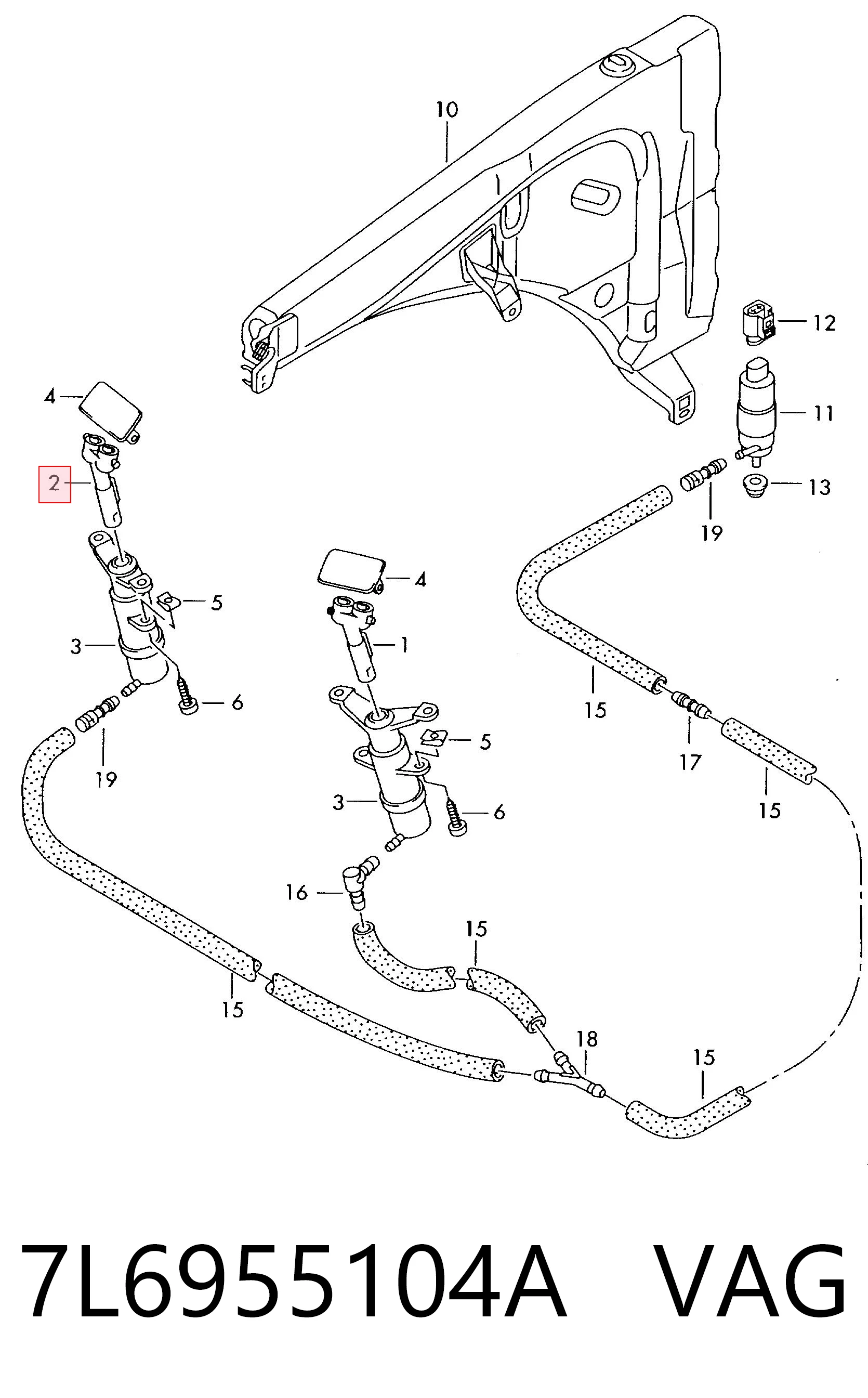 7L6955104A VAG Сопло омывателя фары передней, правой