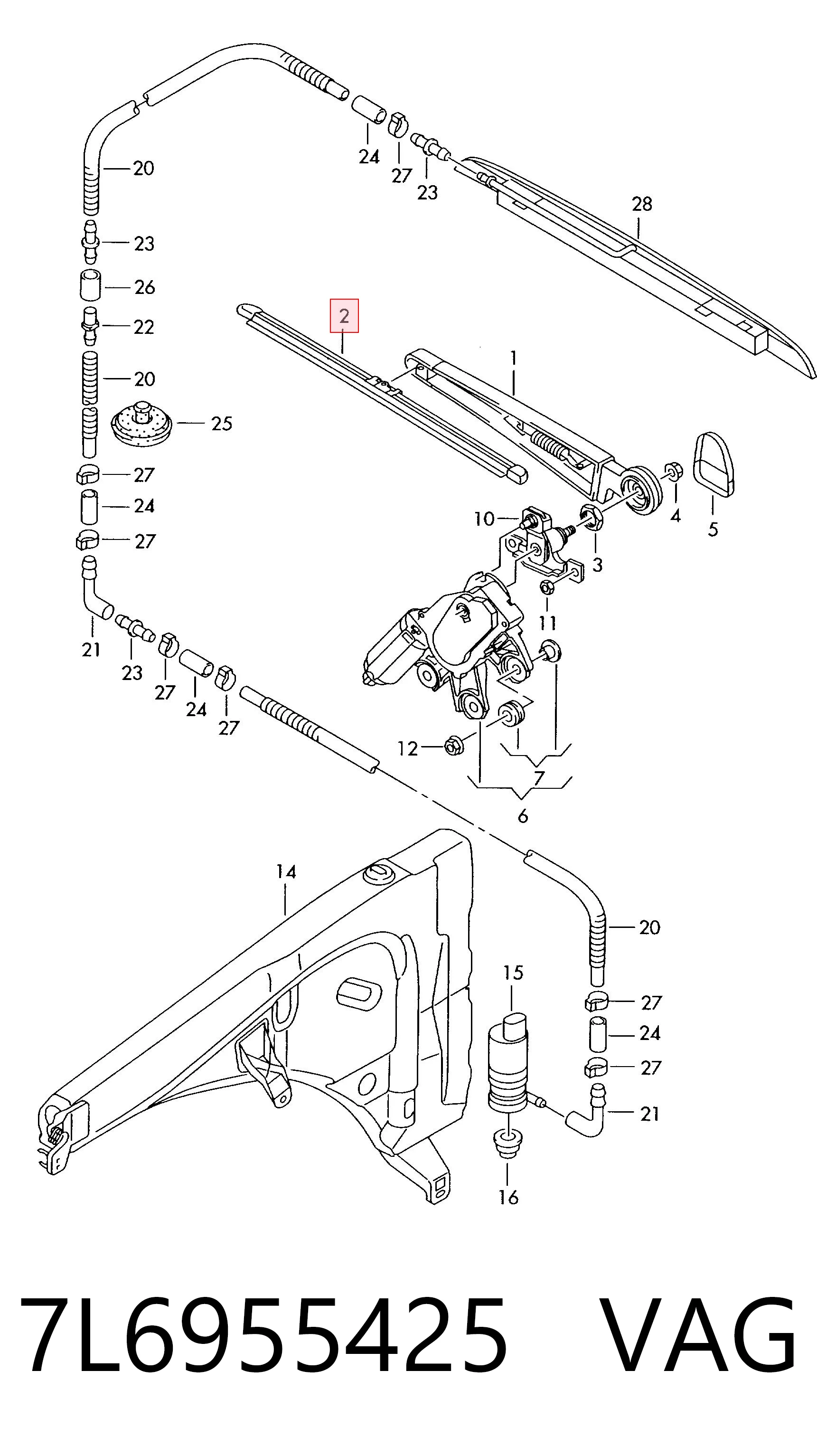7L6955425 VAG Щетка заднего стеклоочистителя