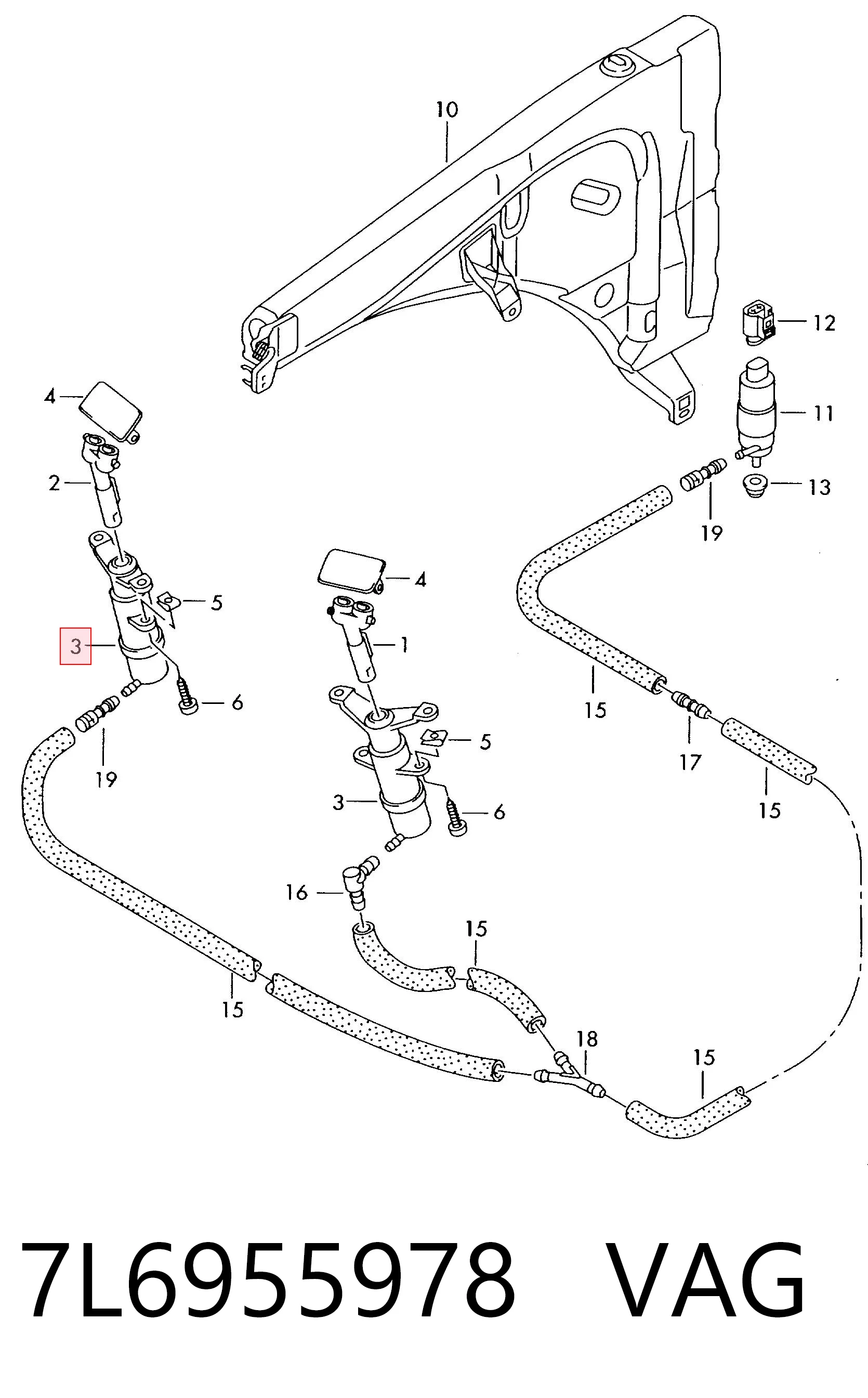 Держатель форсунки омывателя фары (подъемный цилиндр) 7L6955978 Mercedes