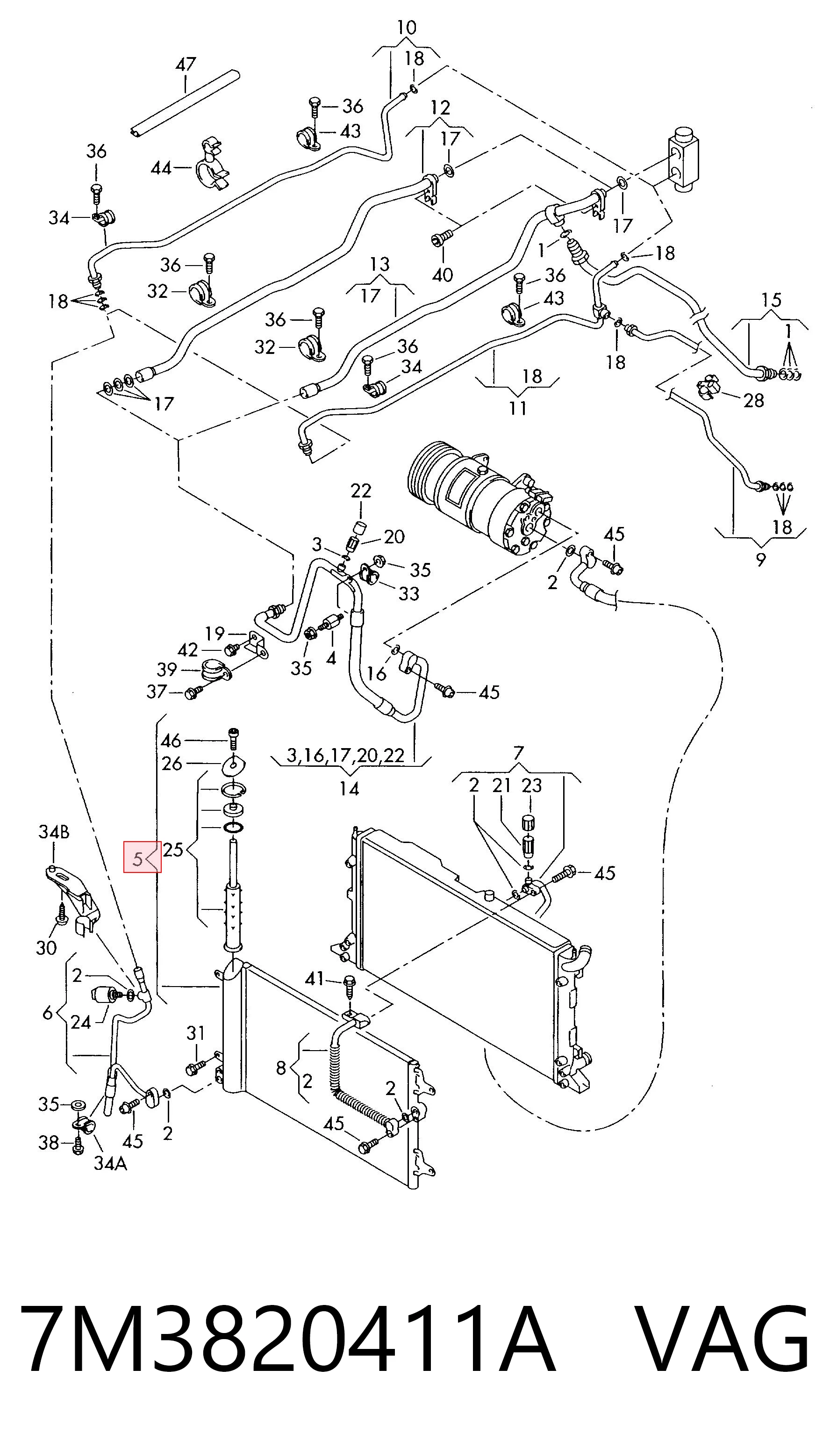 Радиатор кондиционера VAG 7M3820411A