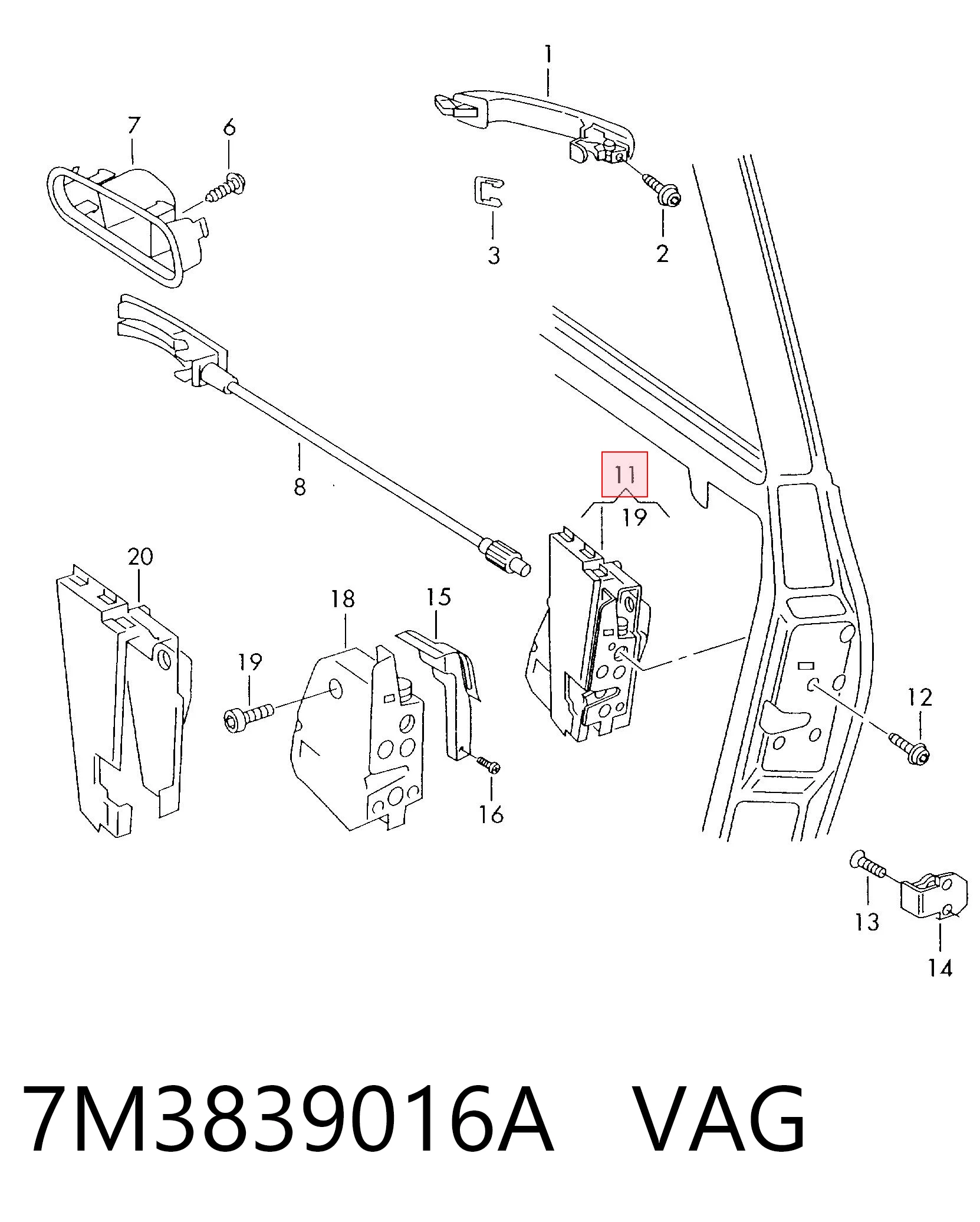 Замок двери задней правой на Volkswagen Sharan I 7M8, 7M9, 7M6