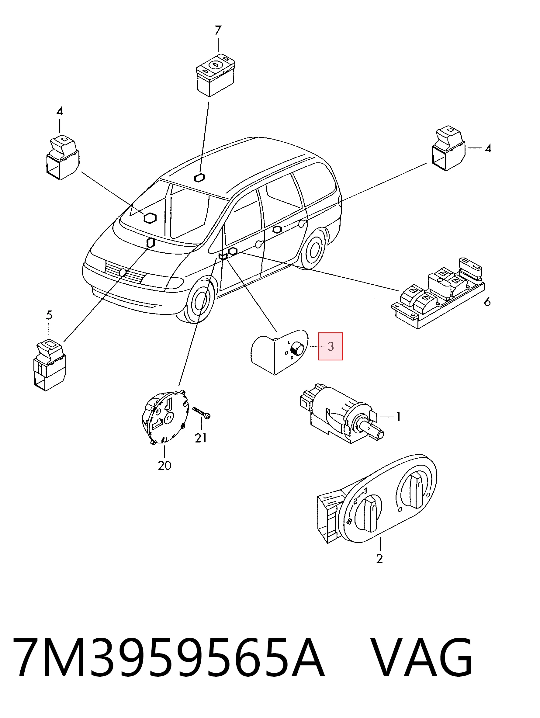 7M3959565A VAG Регулятор зеркал