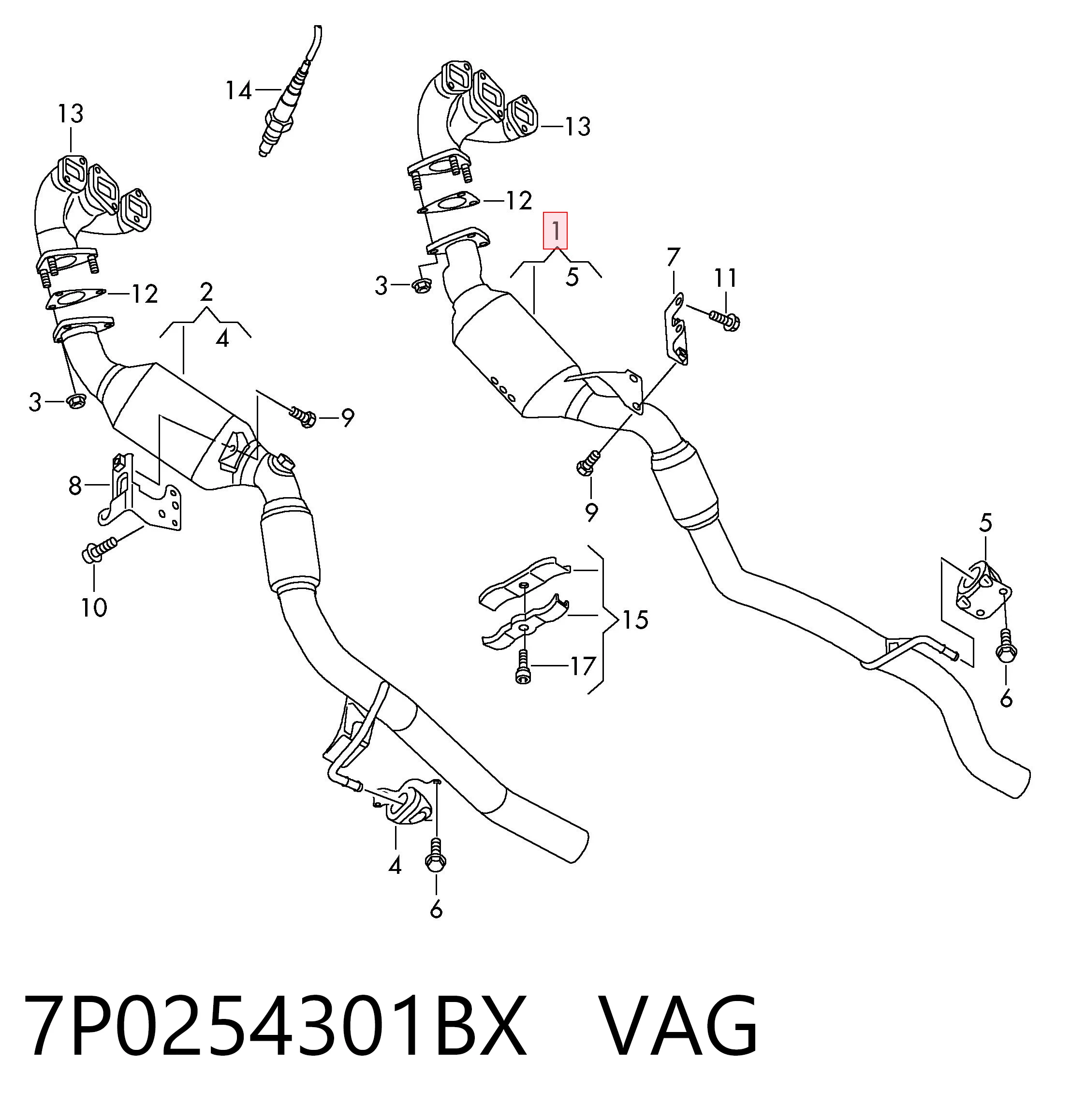 Купить 7P0254301BX VAG Передняя часть глушителя