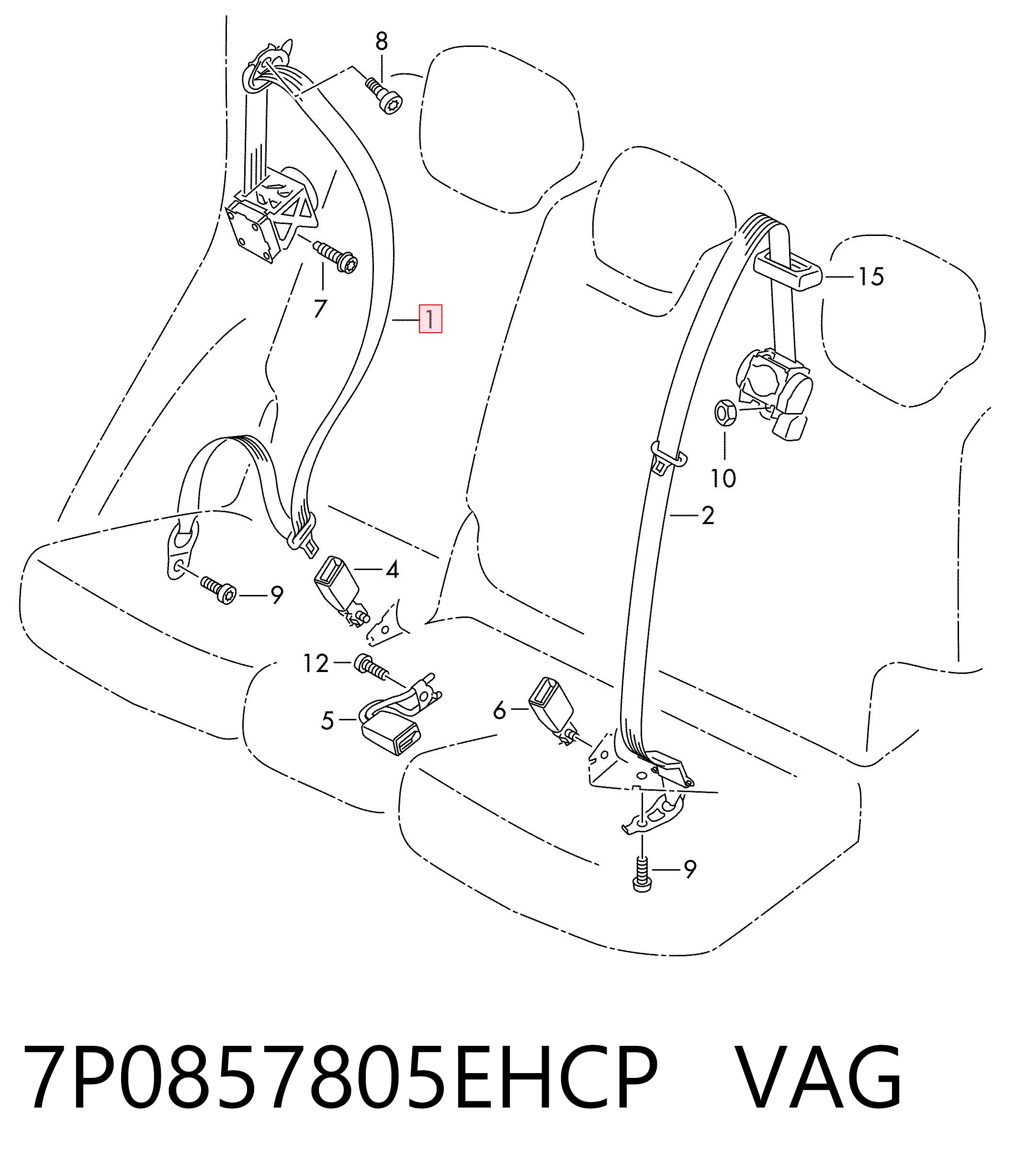 7P0857805EHCP VAG Ремень безопасности задний правый